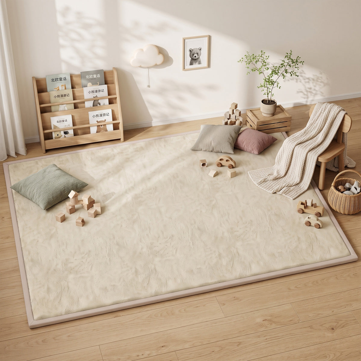 1.2" Thick Baby Play Mat, 110" x 79" Playpen Mat, Non-Slip, Water-Resistant, Soft Flannel for Crawling, Cream White