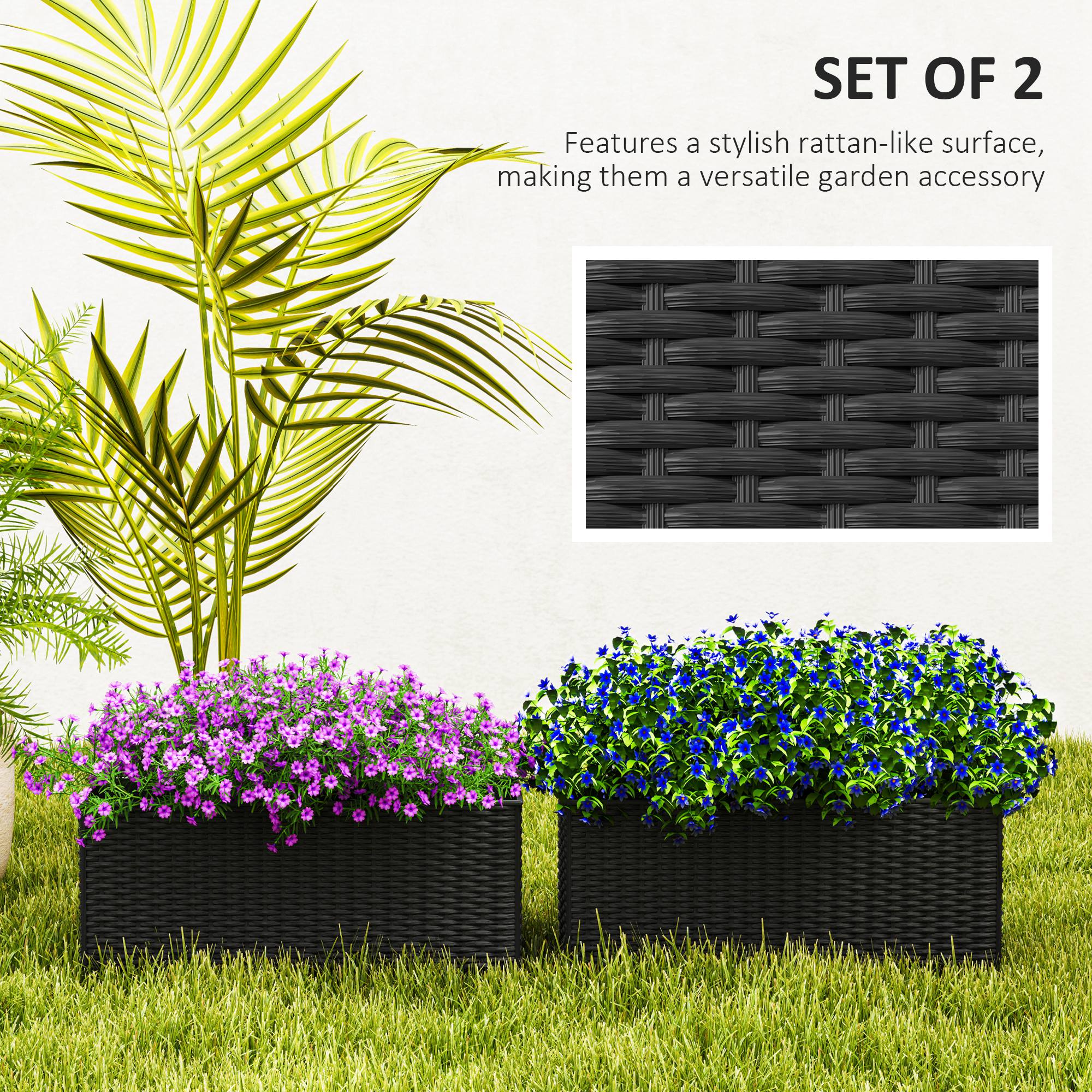 2 Pack 20 Inch Railing Flower Pots, Hanging Flower Pots with Hooks, Drainage Holes for Fence, Rattan Look, Black - Black - Image 4