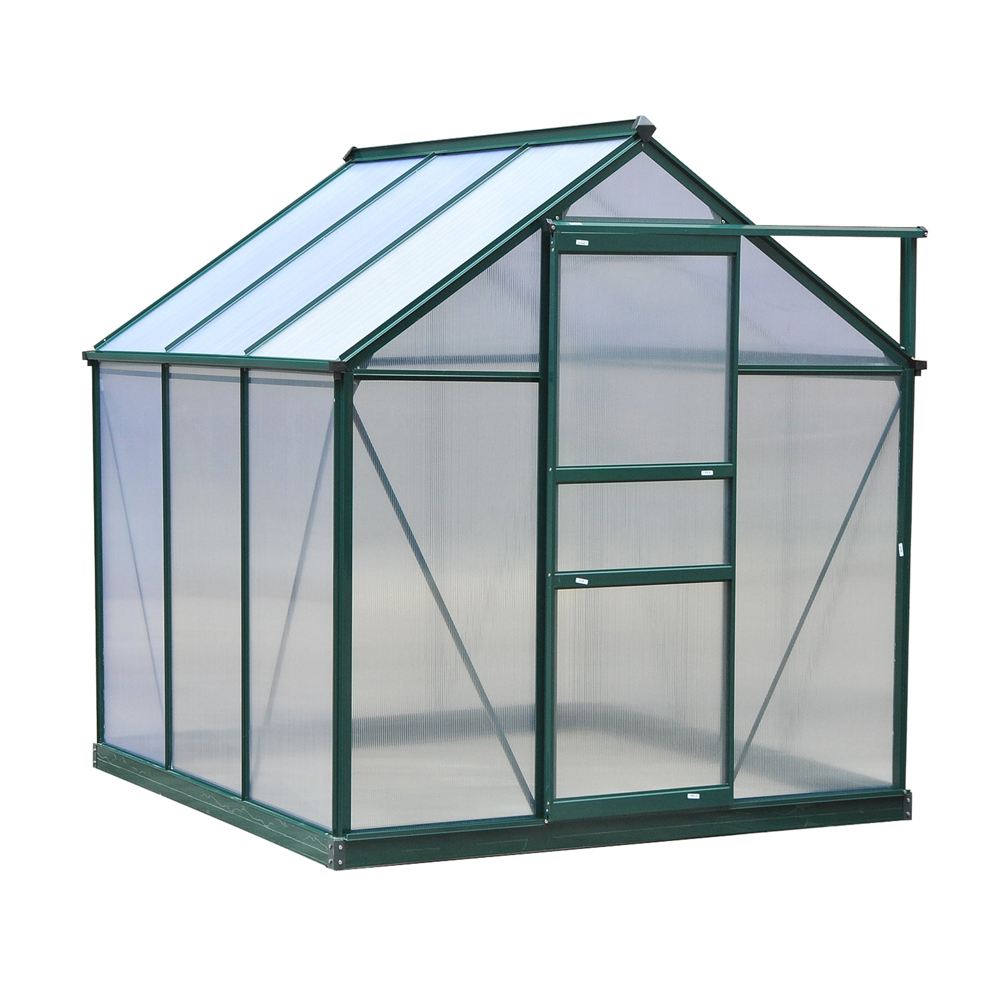 6' x 6' Greenhouse for Outdoors, Polycarbonate Greenhouse with Rain Gutter and Roof Vent, Aluminum Walk-in Green Houses for Outside for Patio Backyard Garden, Dark Green - Dark Green