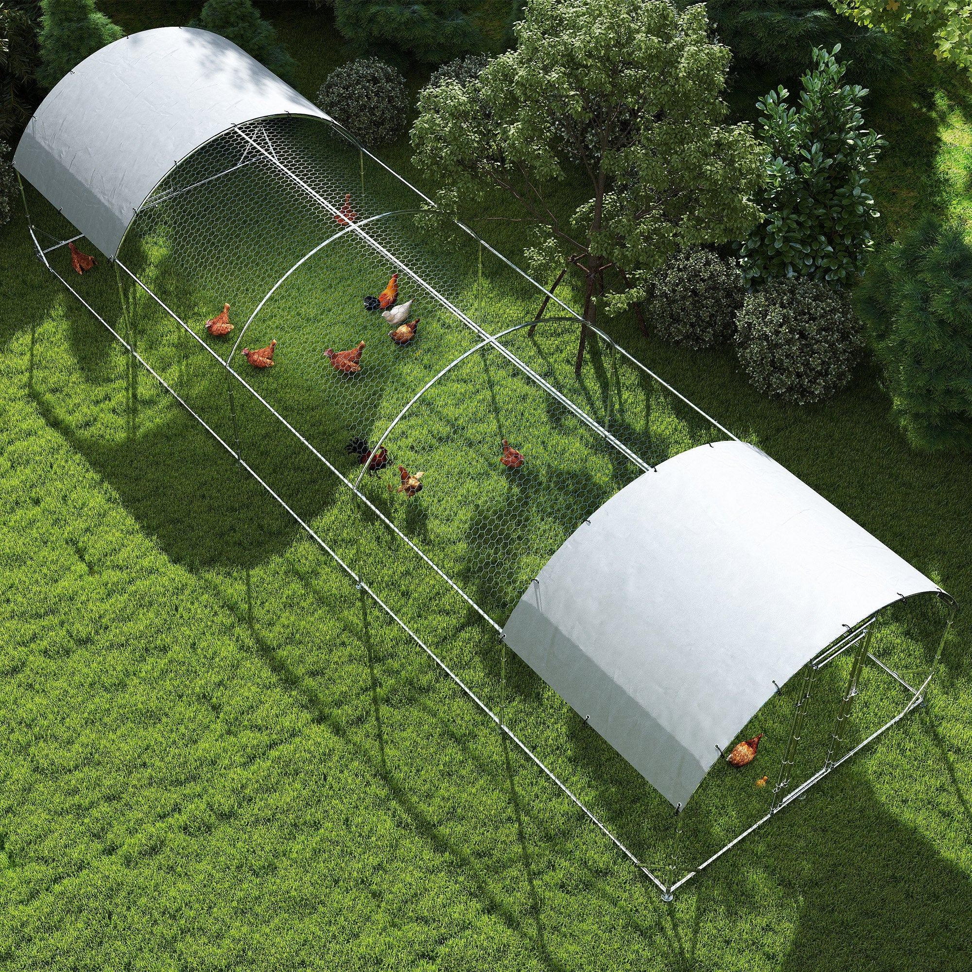 Large Metal Chicken Coop with Waterproof and Anti-UV Cover for Yard, Outdoor, Duck, Rabbit, 9.2' x 31.2' x 6.5' - Silver - Image 8