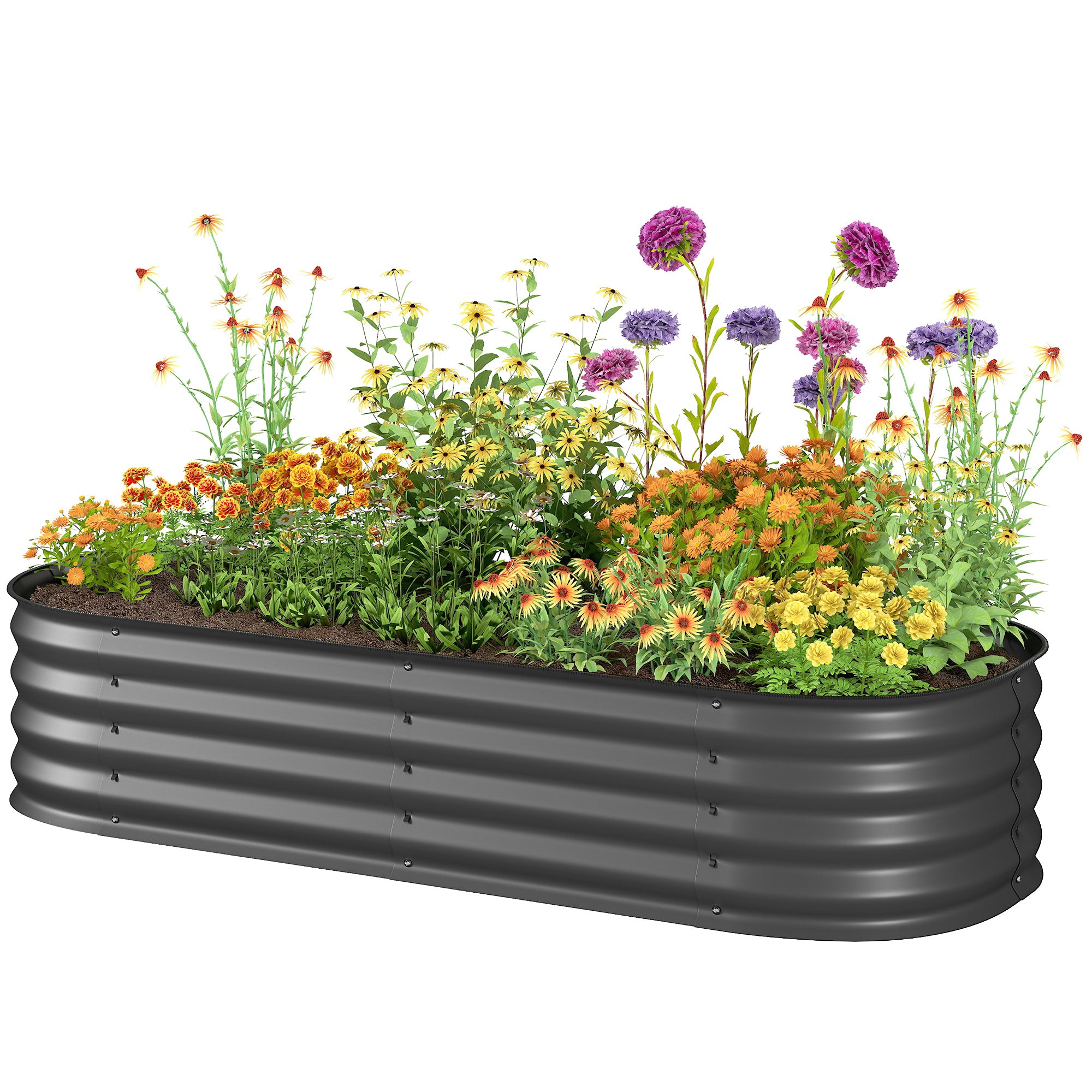 4.9' x 2' x 1' Galvanized Raised Garden Bed Kit, Metal Planter Box with Safety Edging, Dark Gray - Dark Gray