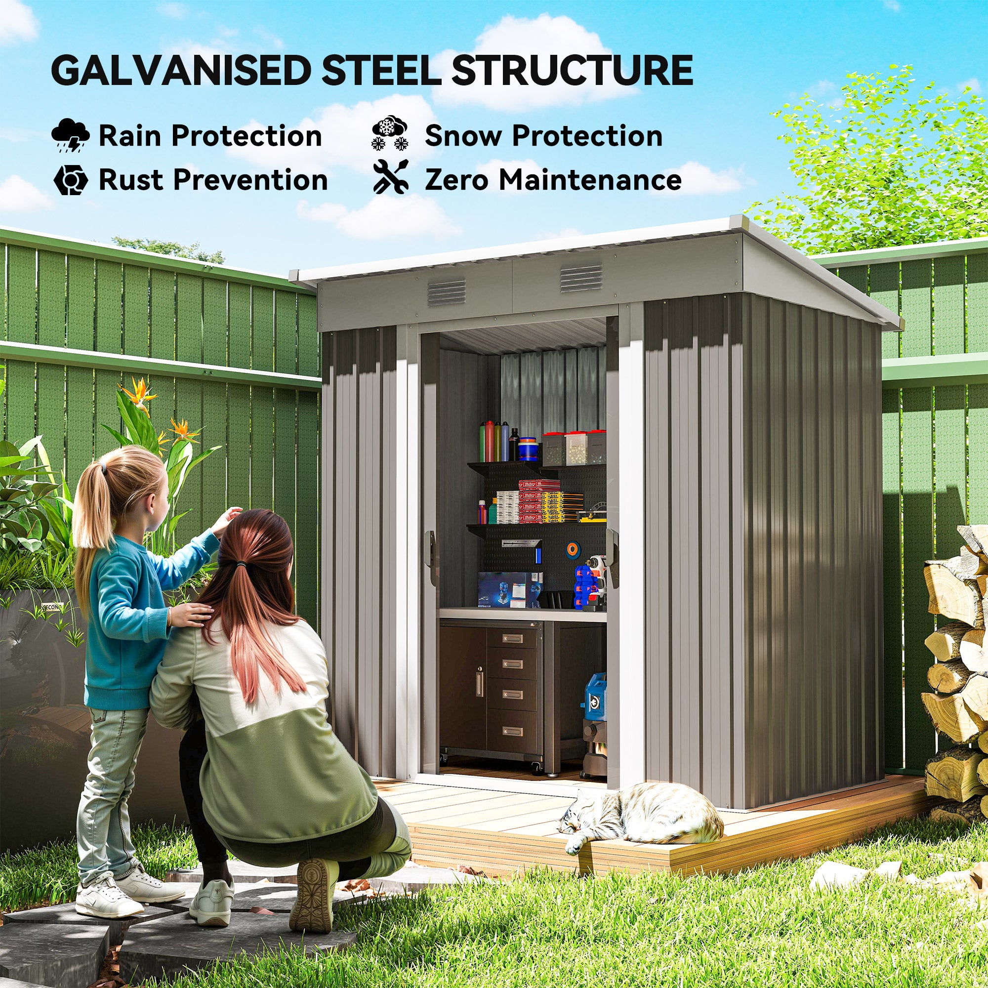 6' x 4' Metal Garden Shed, Backyard Tool Storage Shed with Dual Locking Doors, 2 Air Vents and Steel Frame, Gray - Gray - Image 4