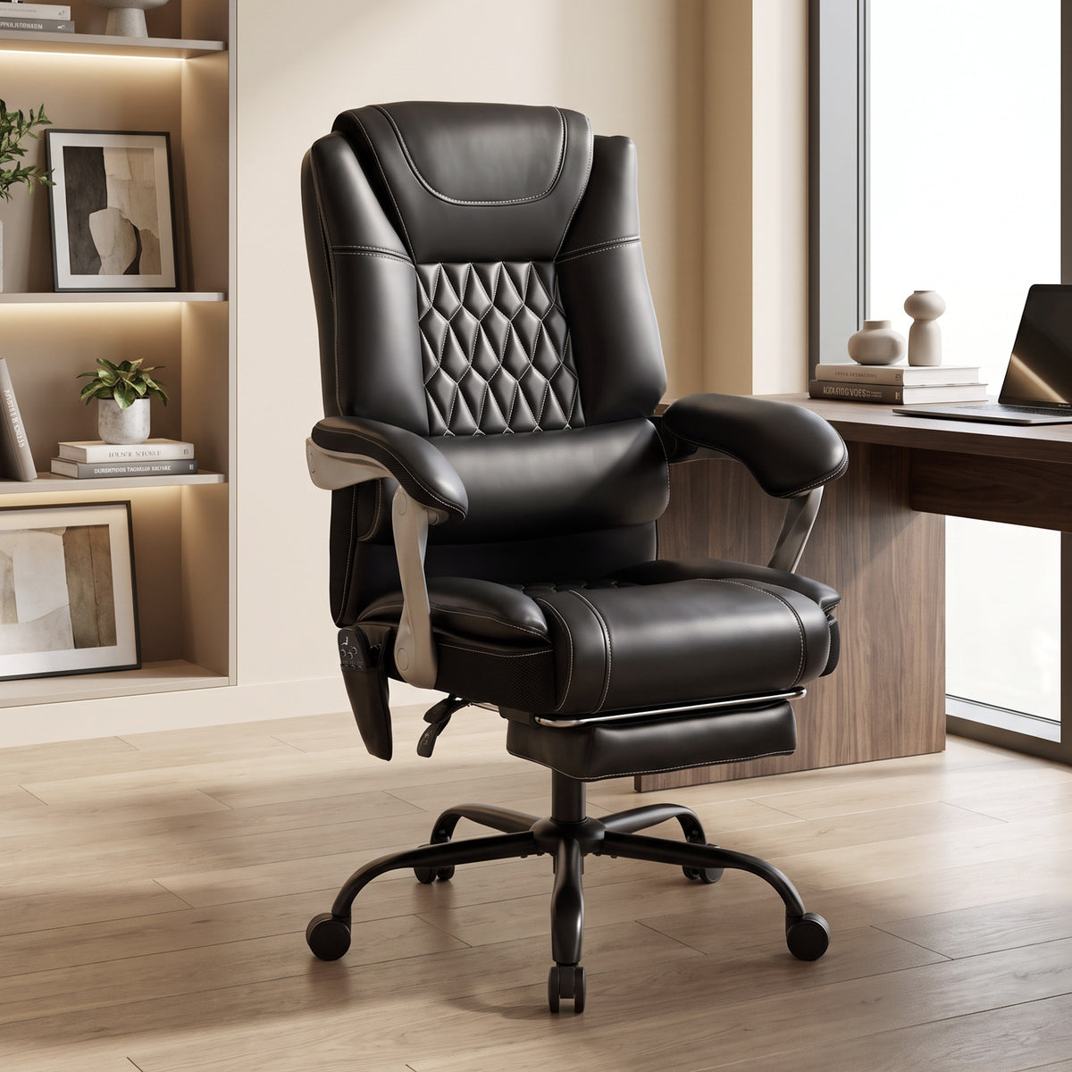 400lbs Massage Office Chair with Heat, Big and Tall Desk Chair, Lumbar Support, Reclining, Footrest, Black