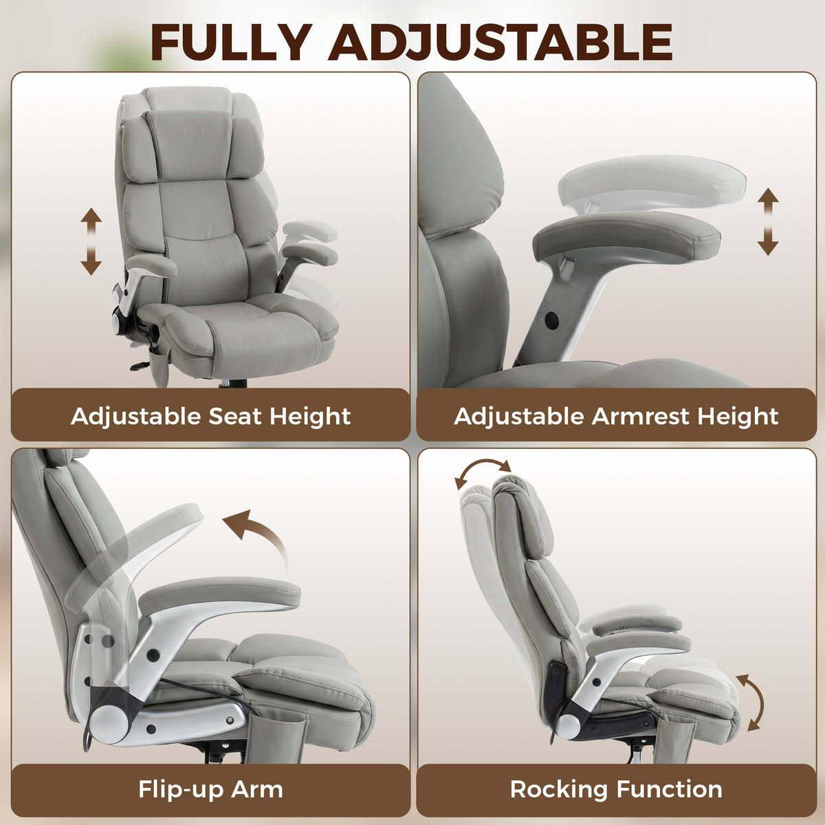Ergonomic Office Chair with Inflatable Adjustable Lumbar Support, 400 Lbs Heavy Duty High Back Desk Chair, Light Gray