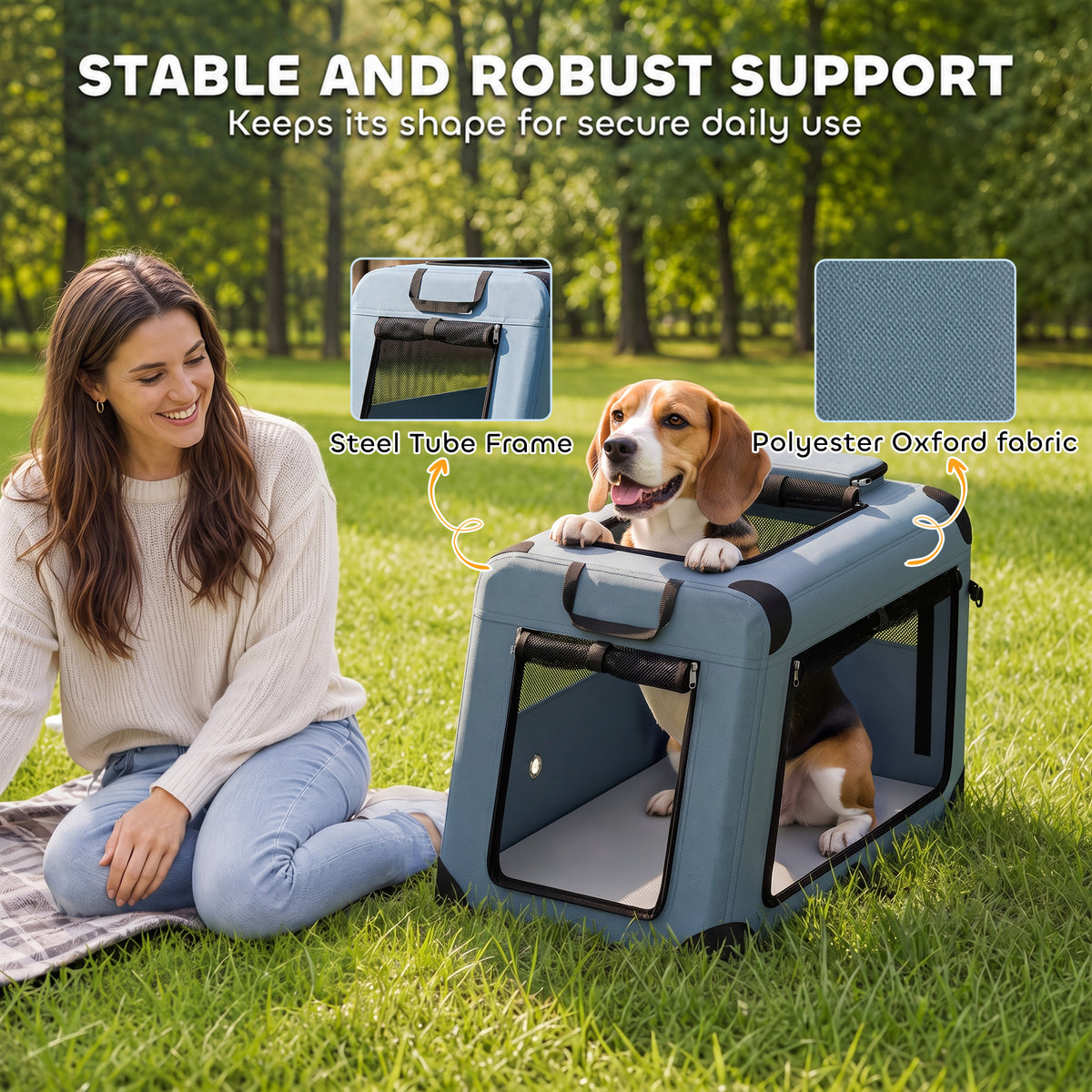 Pet Carrier for Small Medium Cats Dogs Up to 44 LBS Collapsible Pets Travel Carriers with Removable Mat Mesh Doors Blue