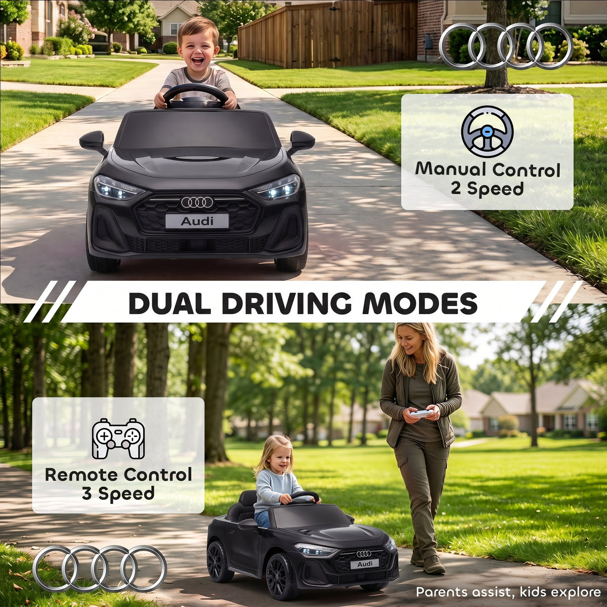 Audi A5L Licensed Electric Ride on Car for Kids 3-6 with Remote Control Dual Motors 4-Wheel Suspension Music, Black