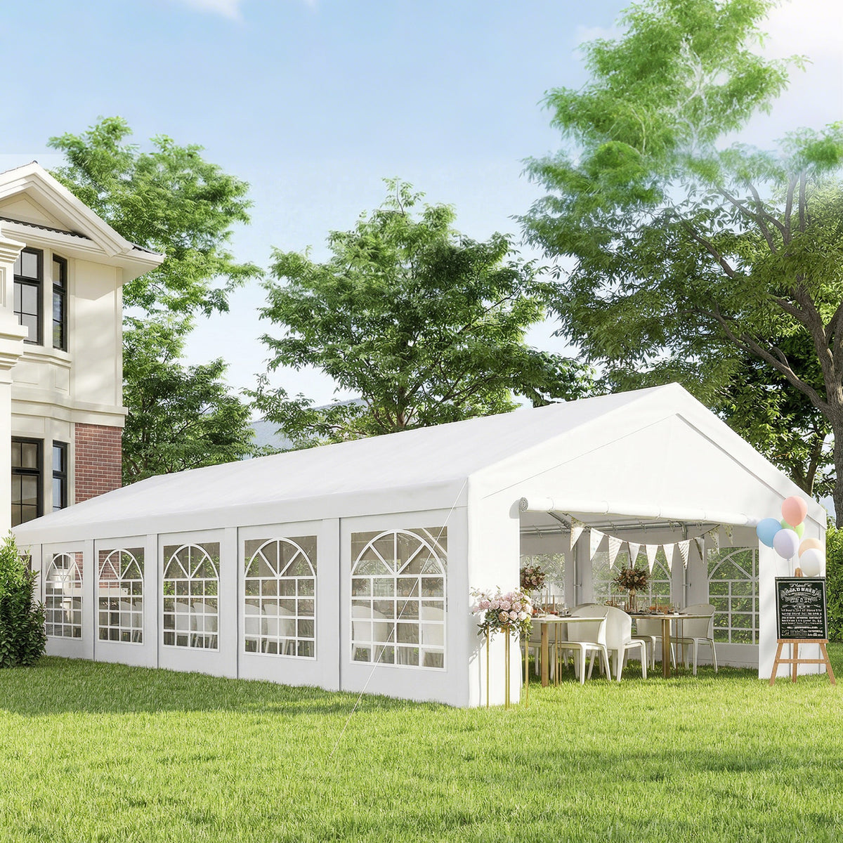 23' x 39' Large Outdoor Carport Canopy Party Tent with Removable Protective Sidewalls & Windows, White