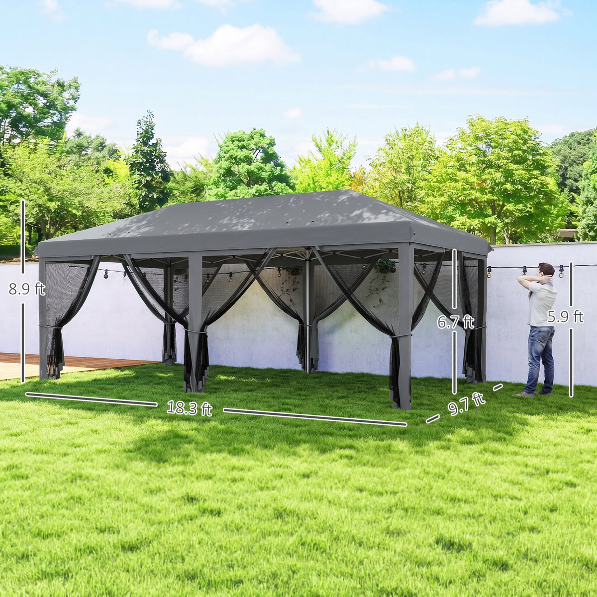 10' x 20' Pop Up Canopy Tent with Netting, Heavy Duty Instant Sun Shelter, Large Tents for Parties with Carry Bag for Outdoor, Garden, Patio, Gray