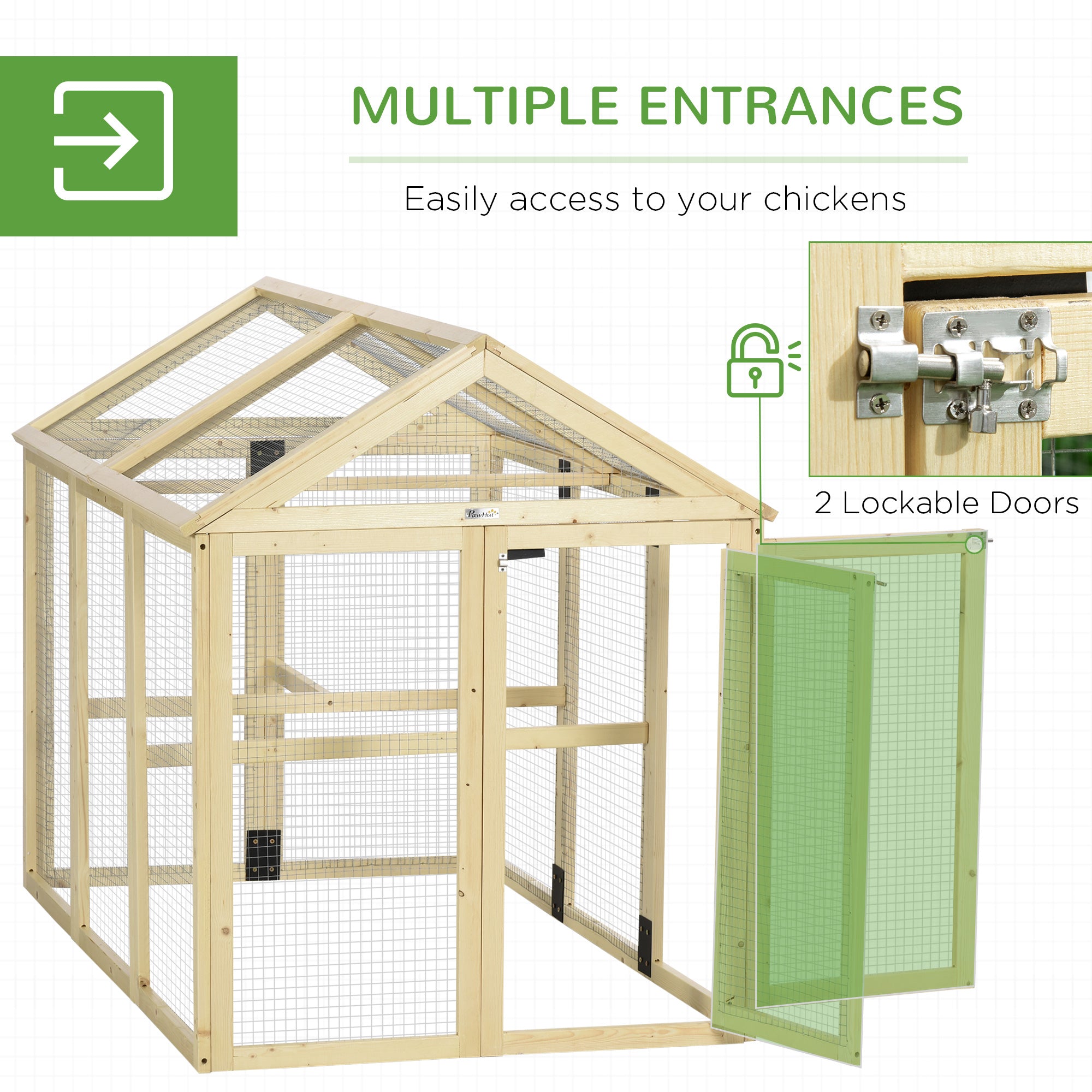 Wooden Chicken Run, Combinable Design with Perches, 4.6' x 2.8', Nature Wood - Natural Wood - Image 5
