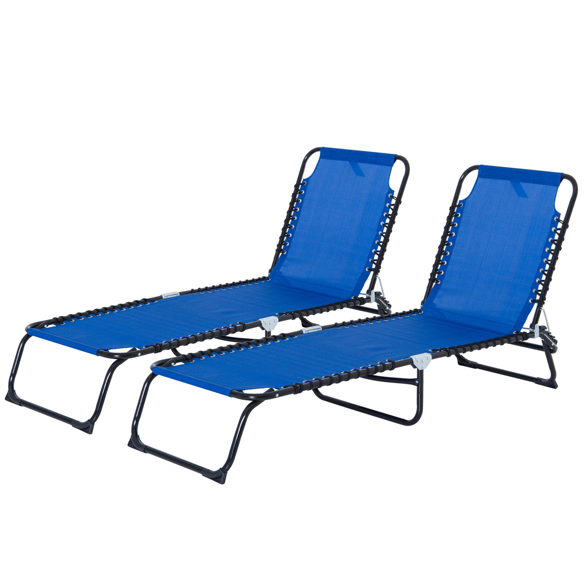 Set of 2 Folding Chaise Lounge Chairs, Outdoor Sun Tanning Chairs with Reclining Back, Blue