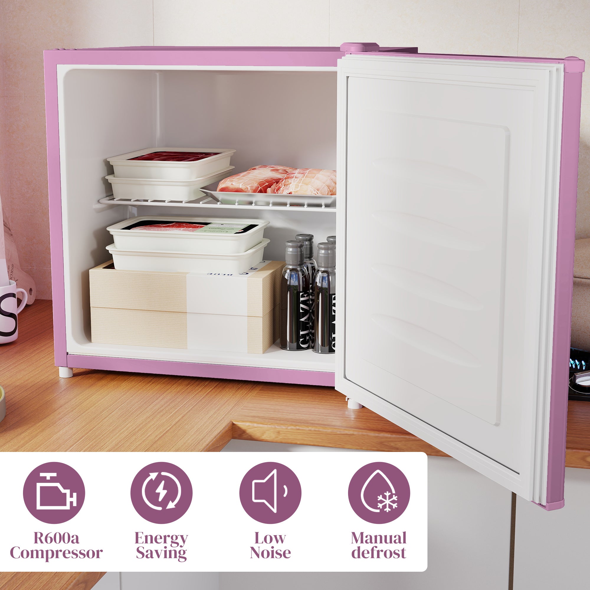 1.1 Cu.Ft Countertop Mini Freezer, Compact Upright Freezer with Removable Shelves, Pink