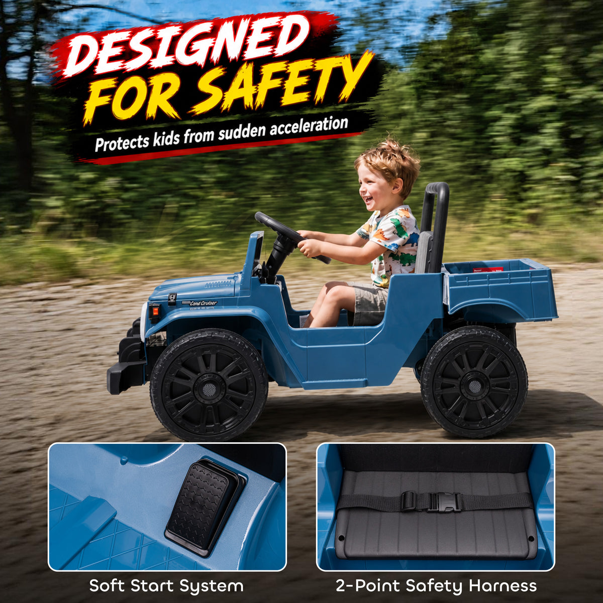 Licensed Toyota FJ45 Pick Up Ride on Truck, 24V Kids Electric Car with Dual Motors, Up to 3.7MPH for Kids 3-8 Years Blue
