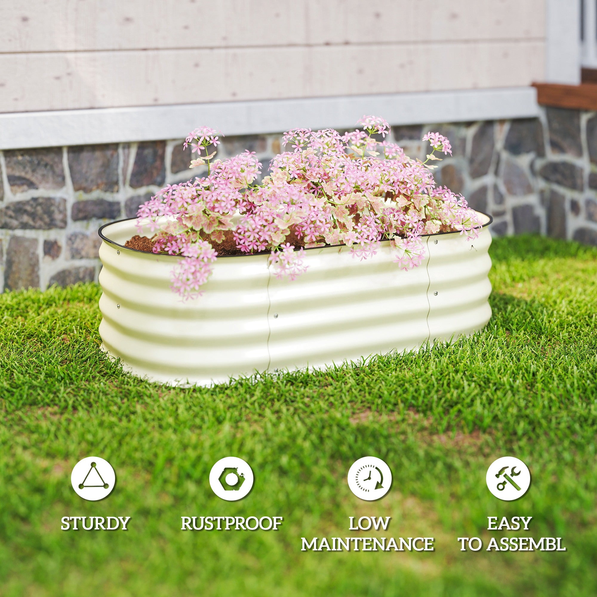 3.4' x 2' x 1' Galvanized Raised Garden Bed Kit, Metal Planter Box with Safety Edging, Cream - Cream White - Image 7