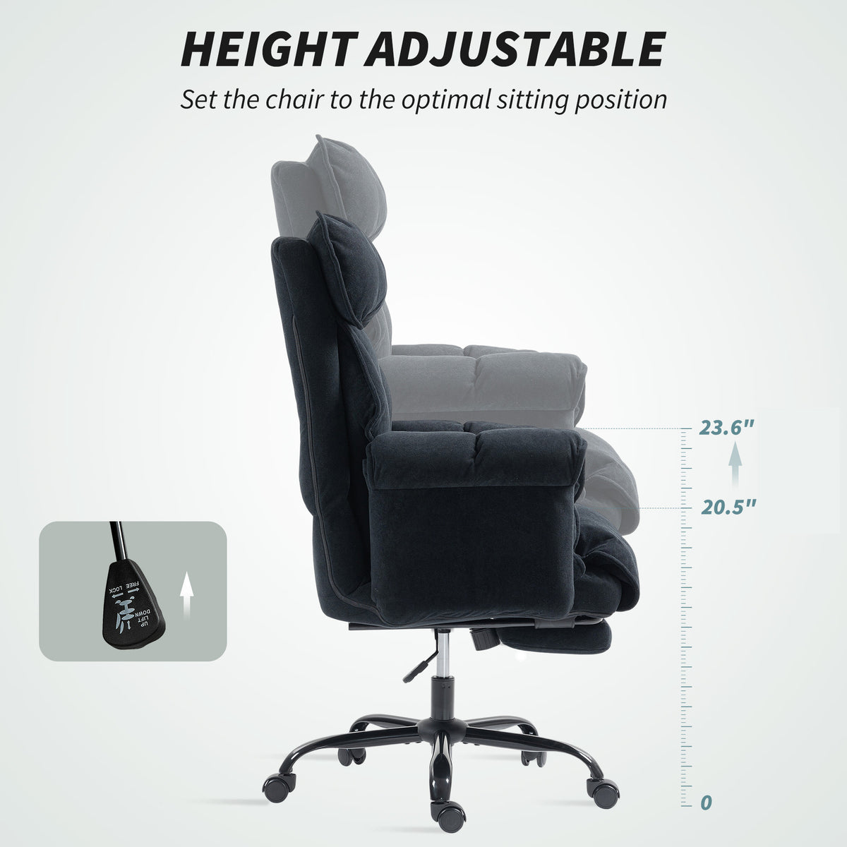 Executive Office Chair, Reclining Computer Chair with Footrest, High Back, Headrest, Adjustable Height, Black