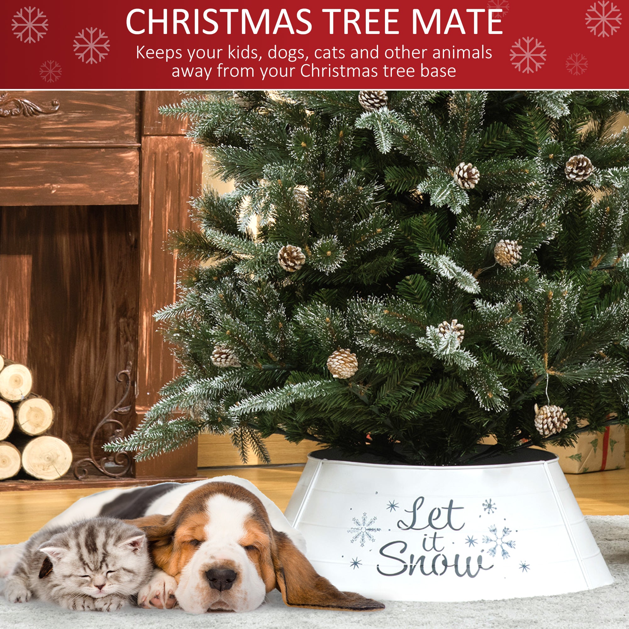 Christmas Tree Collar, Steel Tree Ring Skirt, Home Xmas Decoration for Christmas Tree, 26" x 26" x 9", White