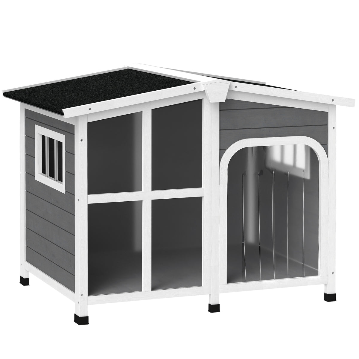 Cabin-Style Wooden Dog House for Large Dogs with Openable Roof & Giant Window,Gray