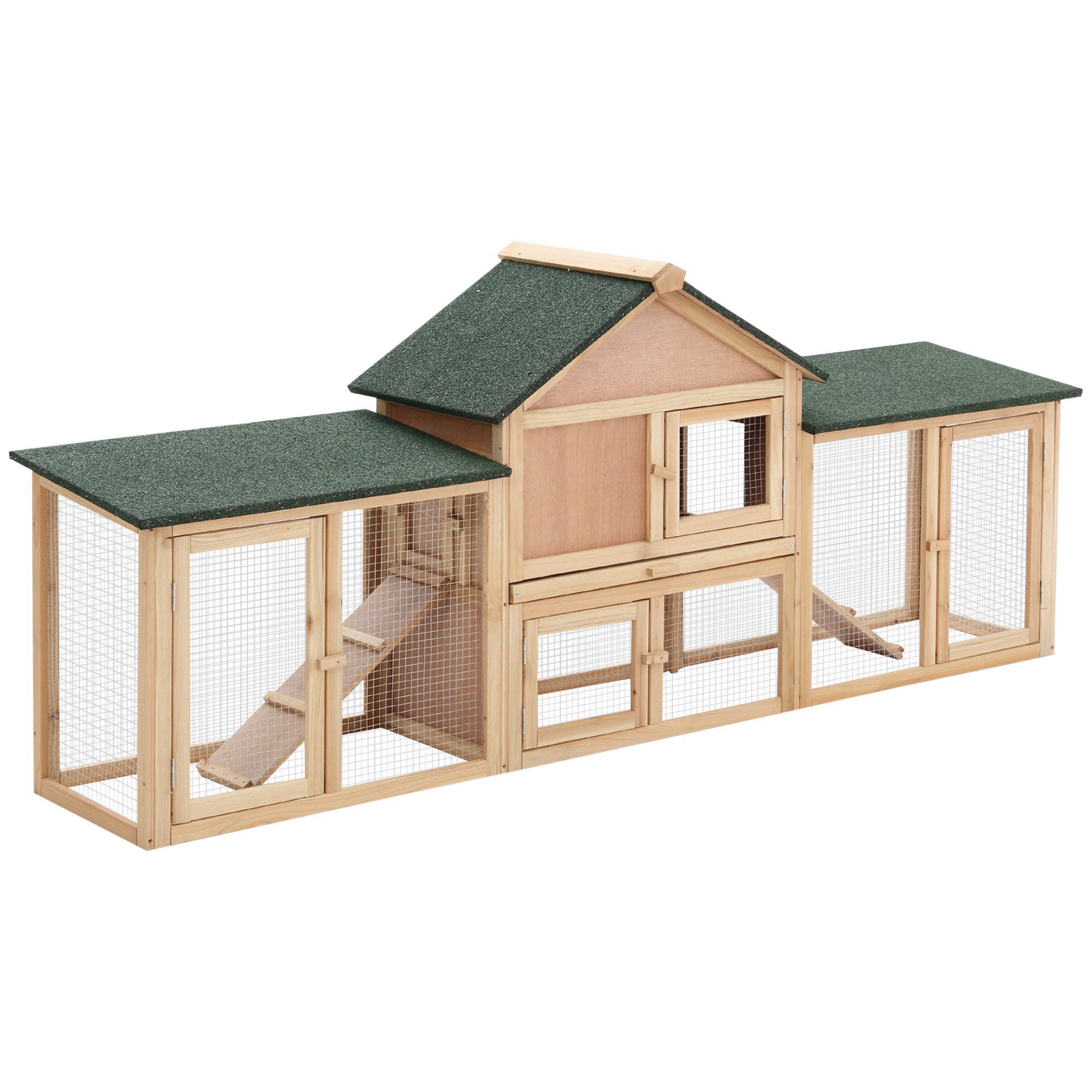 Rabbit Cage Outdoor, Rabbit House 83" 2 Story Deluxe XL Wooden Rabbit Hutch Big Bunny Cage w/ Ladder and Run - Natural