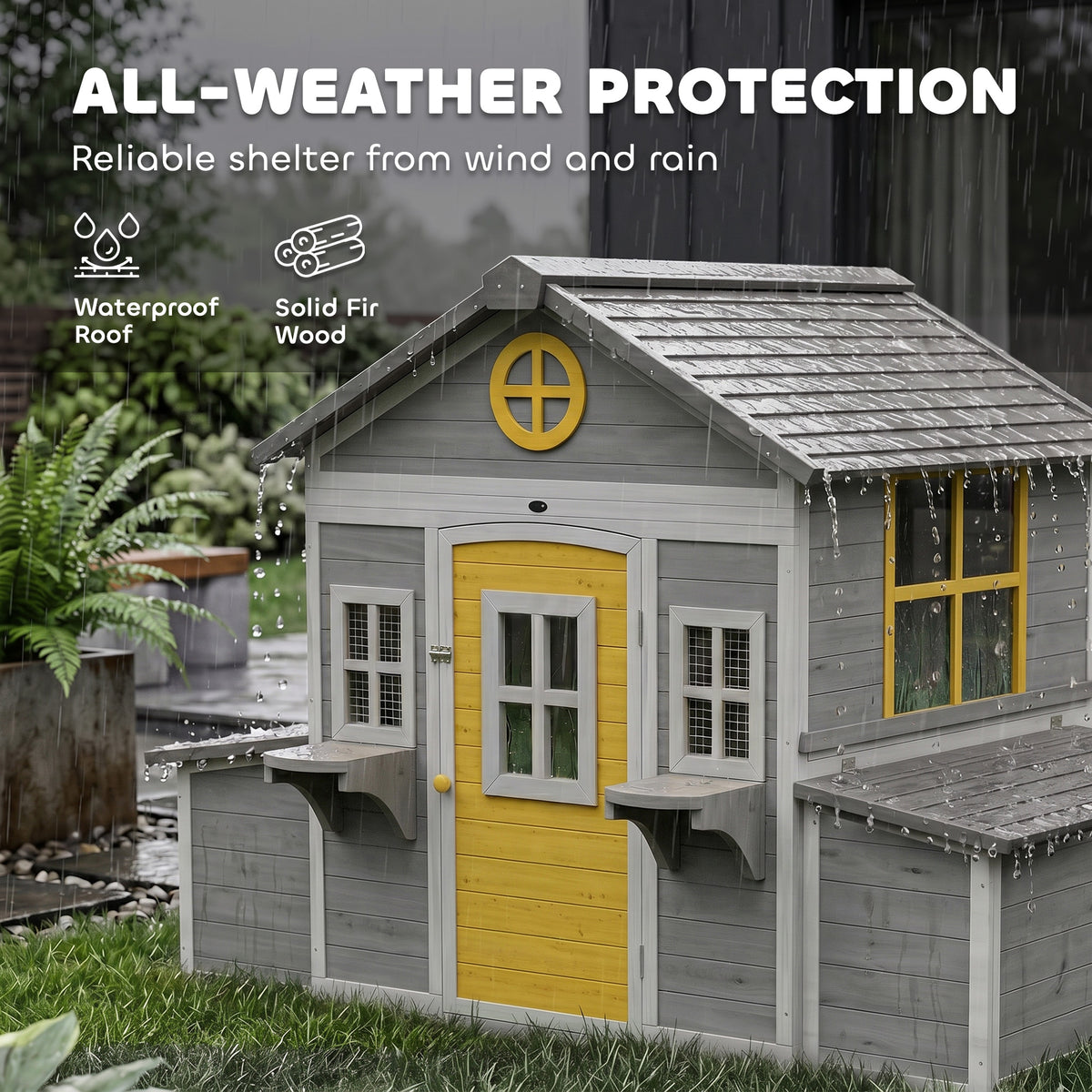 Wooden Chicken Coop, Hen House for 2-4 Hens, Outdoor Playhouse Poultry Cage with Nesting Boxes, Waterproof Roof, Windows