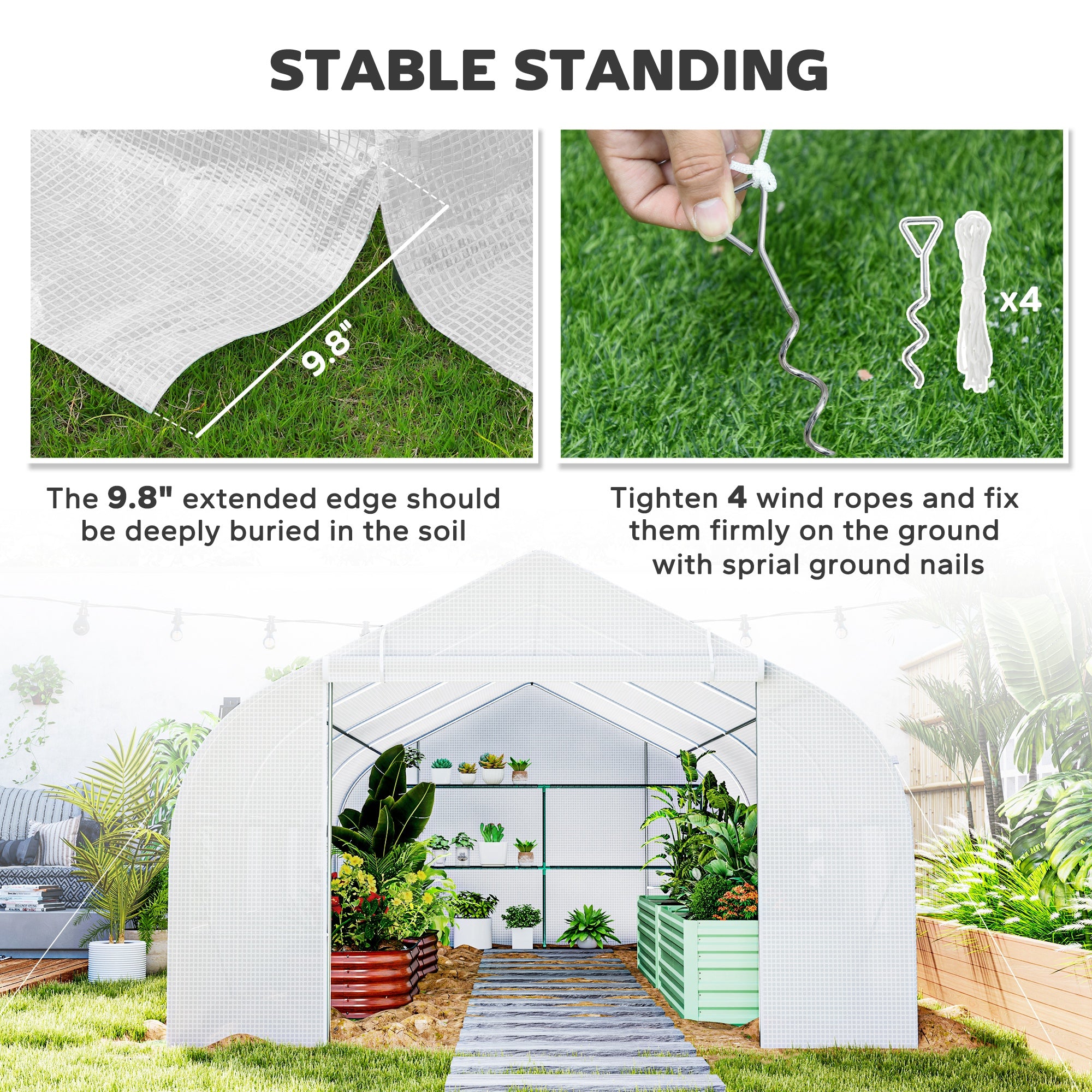 20' x 10' x 7' Tunnel Greenhouse Large Walk-In Warm House, Roll Up Door - White - Image 5