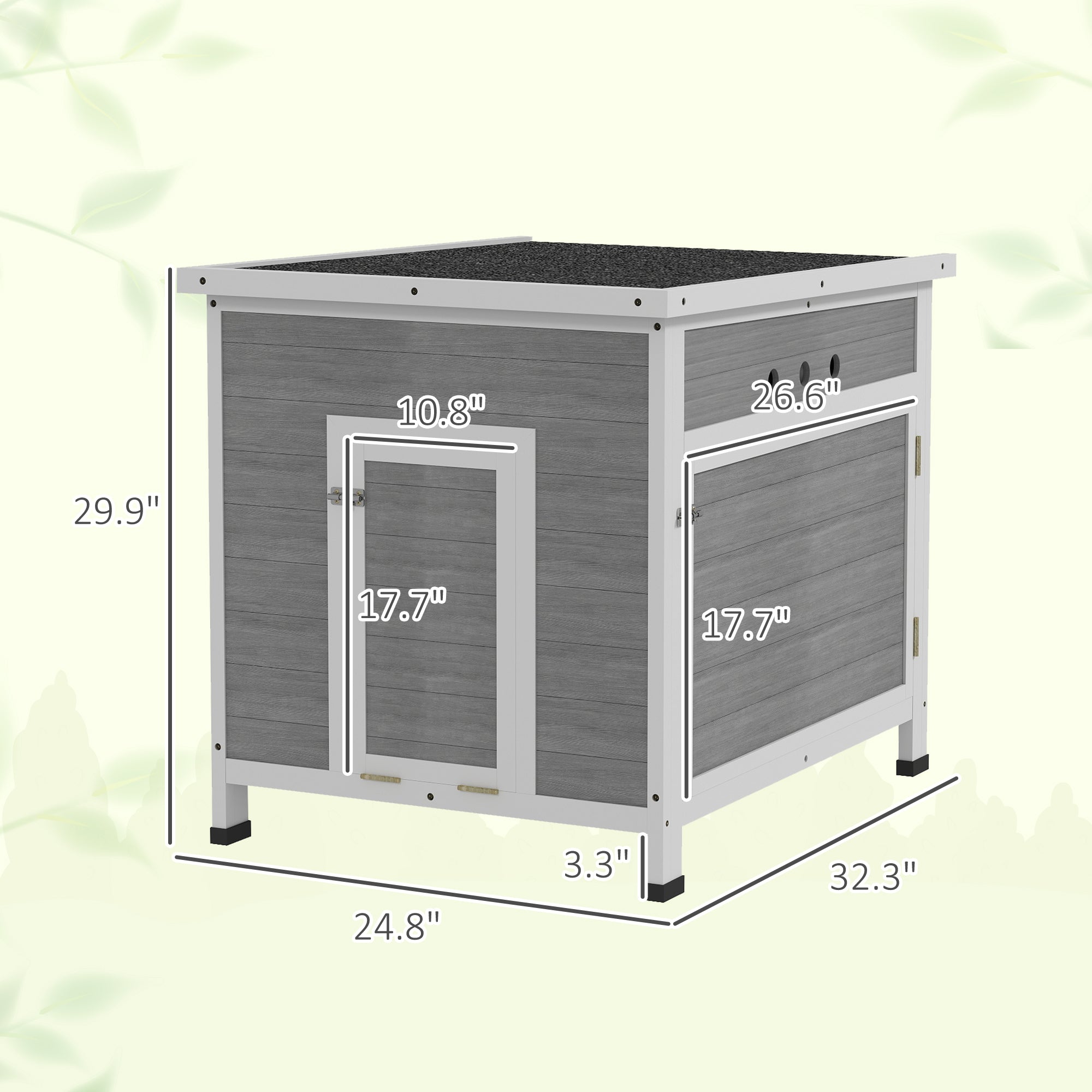 Wooden Duck Coop with Openable Roof, Removable Floor, Double Doors, Ramp, for 2-4 Ducks, Chickens, 25" x 32" x 30" - Light Gray - Image 3