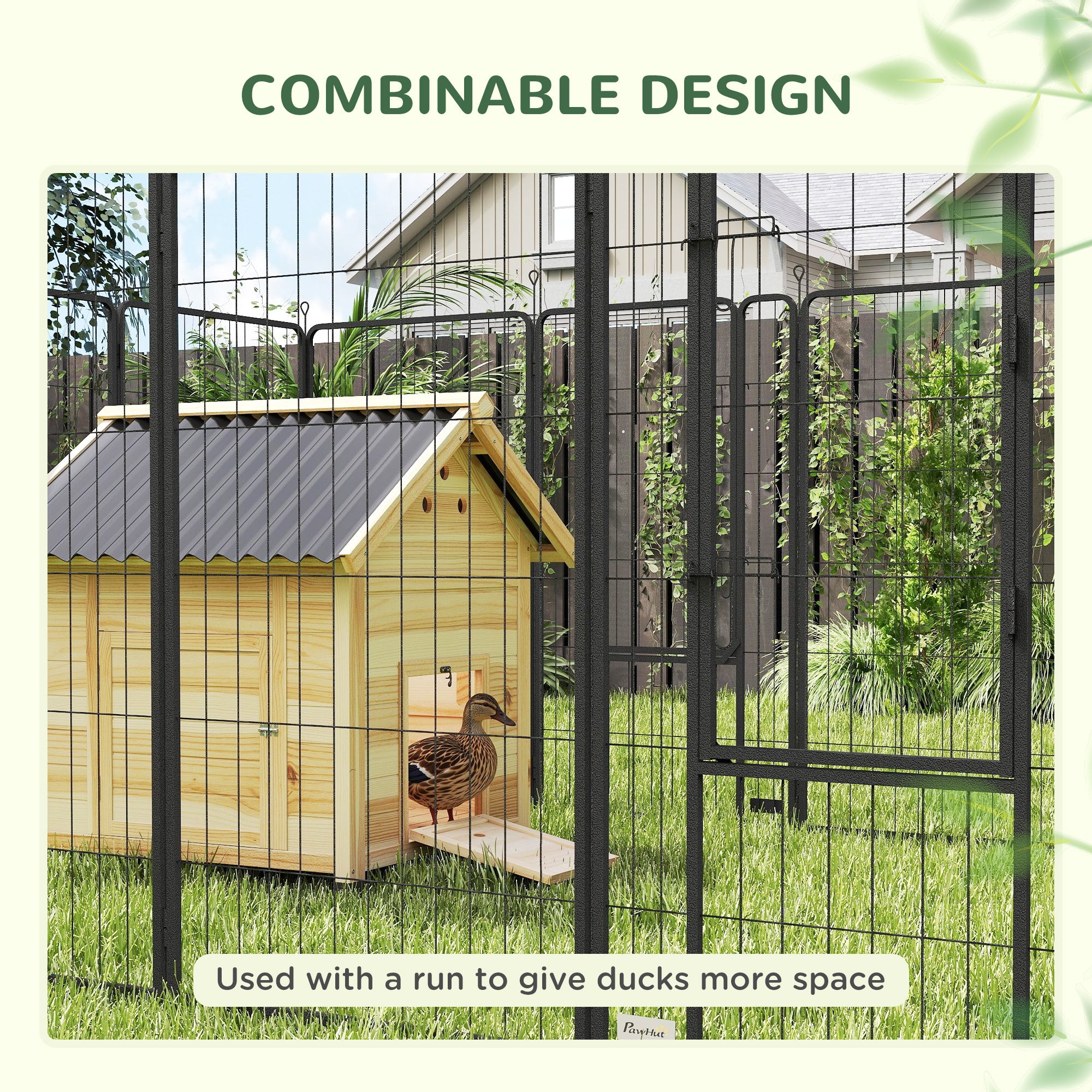 Duck Coop, Wooden Duck House with Openable Roof & Double Doors, Natural Wood - Natural Wood - Image 8