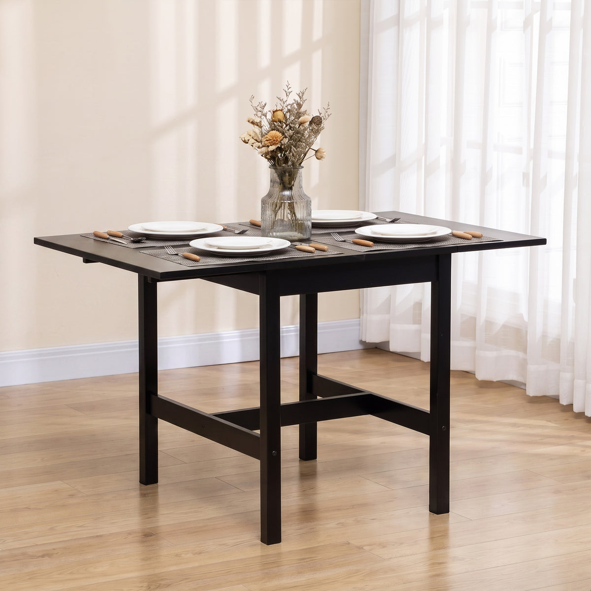 Solid Wood Kitchen Table, Drop Leaf Tables for Small Spaces, Folding Dining Table, Black