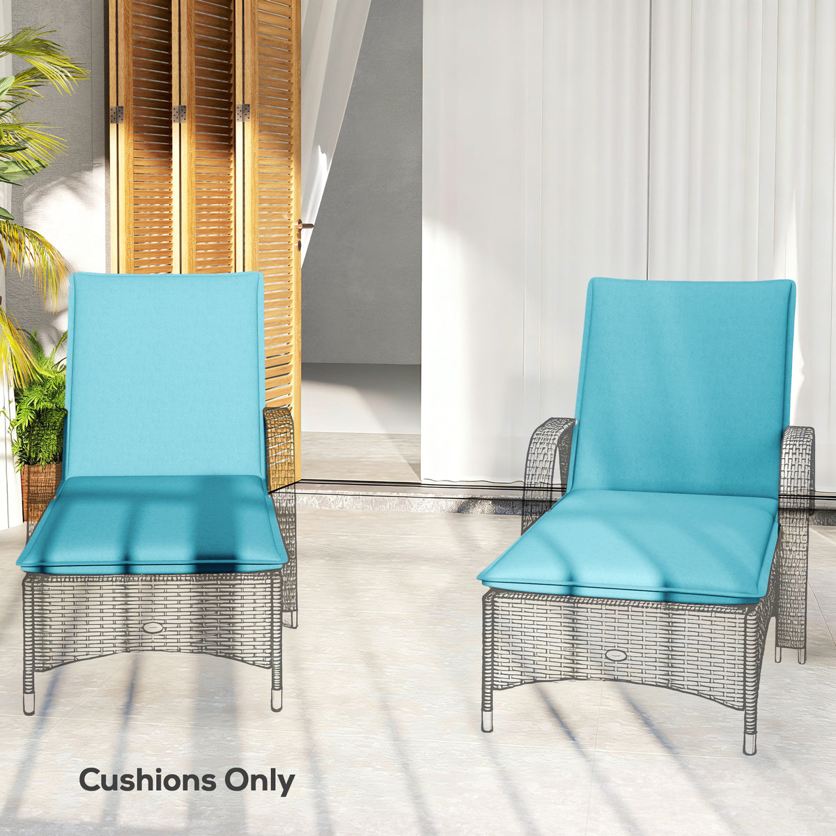 Foldable Chaise Lounge Cushion Set of 2, Outdoor Lounge Chair Cushion Set, UPF50+ 200gsm Fabric, 48" x 23", Light Blue
