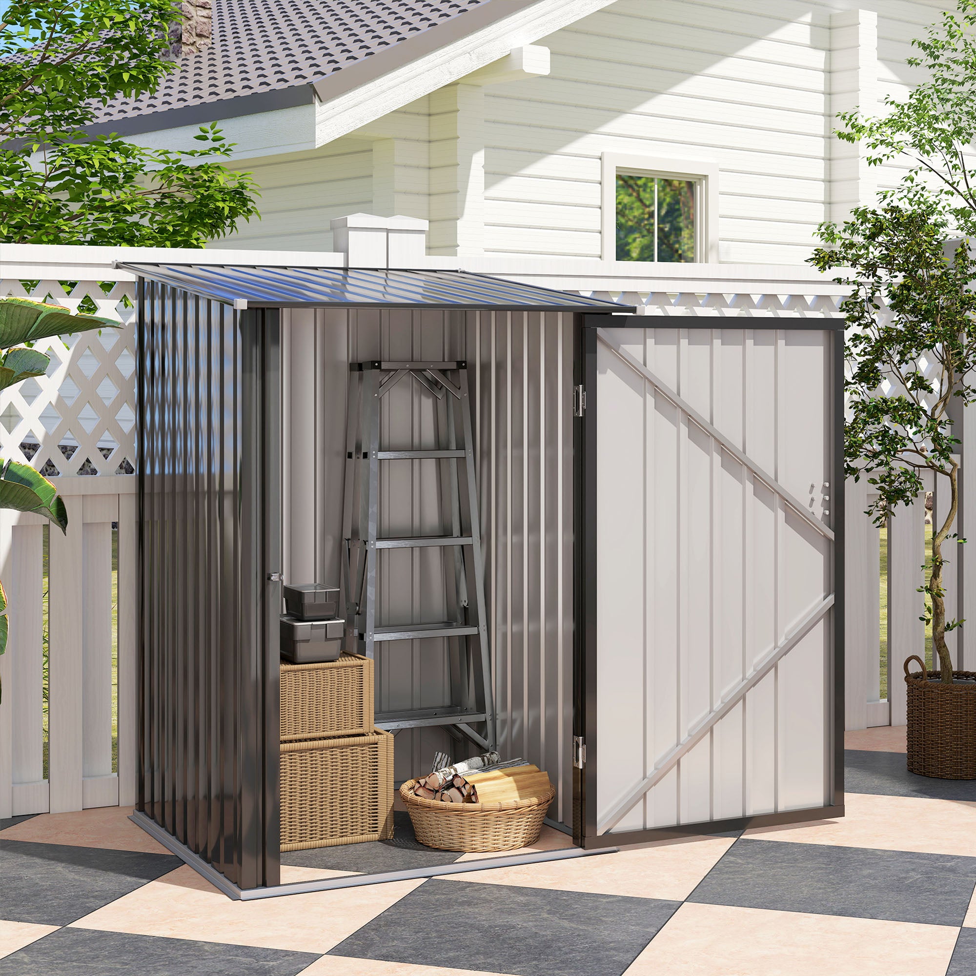 Small Metal Garden Shed, 3.3' x 3.4', Galvanized Steel, Lockable Tool Shed for Patio, Backyard, Lawn, Dark Gray - Dark Gray - Image 8