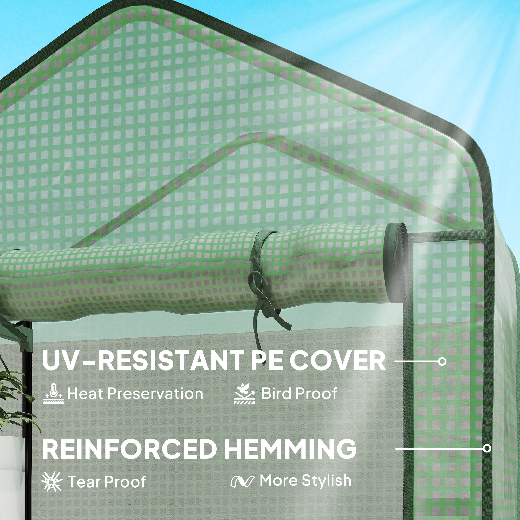 5 Tier Mini Greenhouse, Small Portable Greenhouse with PE Cover, Roll-Up Zippered Door, 76" x 35.4" x 19.3", Green - Green - Image 6