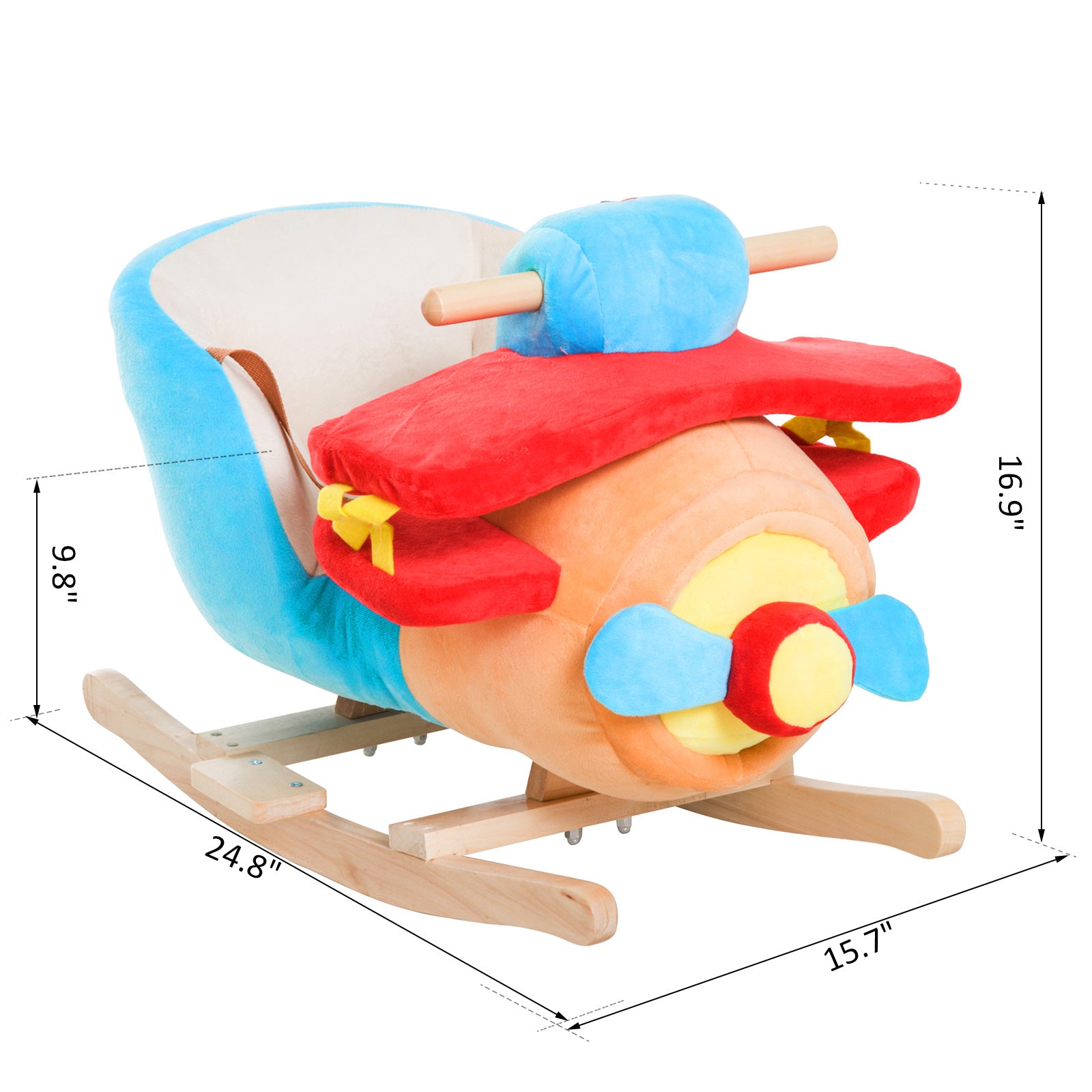 Kids Rocking Horse, Wooden Plush Ride-on Plane Chair Toy with Lullaby Song and Seat Belt for 18 Month +