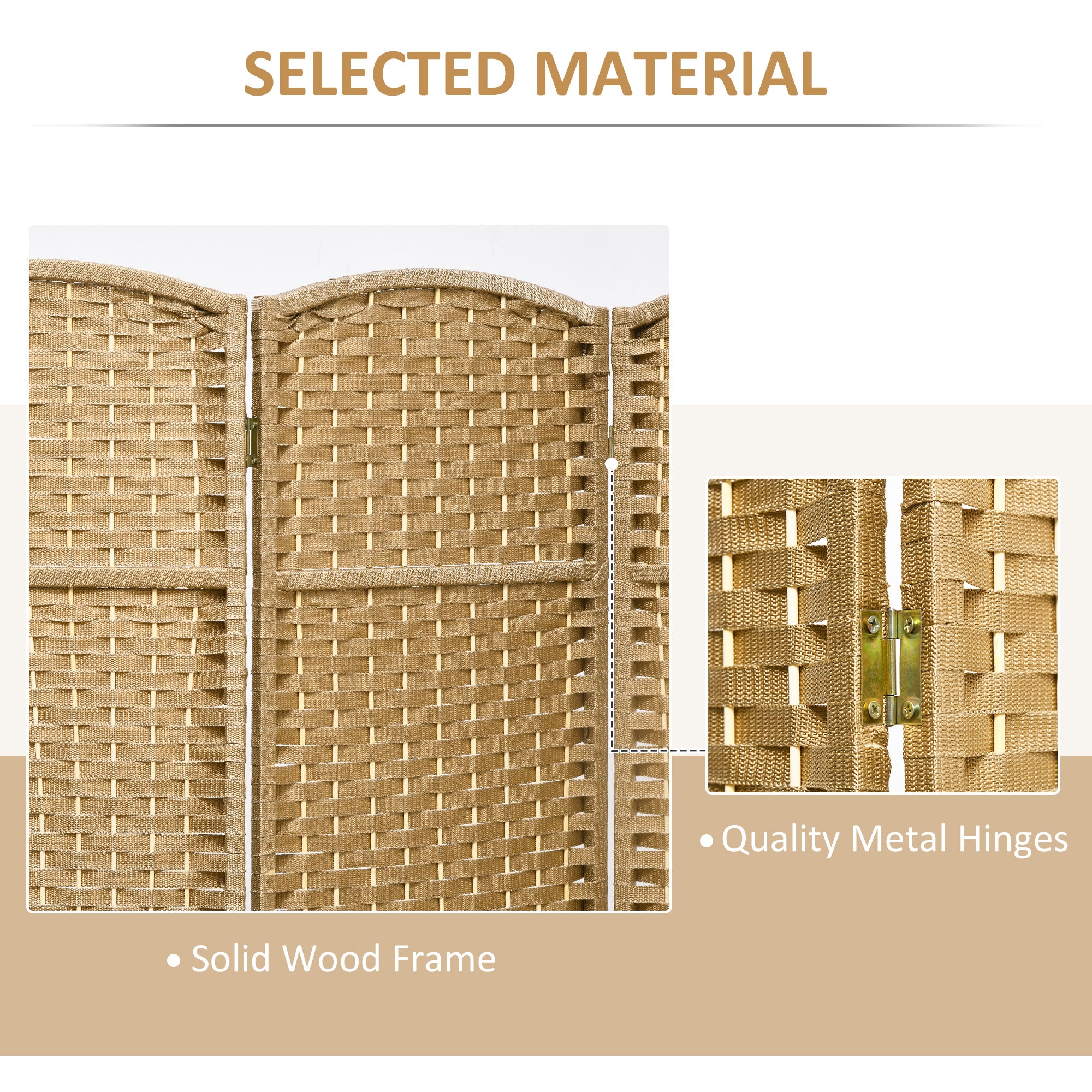 Folding Room Divider Screen 8 Panel 5.6 ' Tall Privacy Screen Freestanding Room Partition for Home Office, Nature Wood