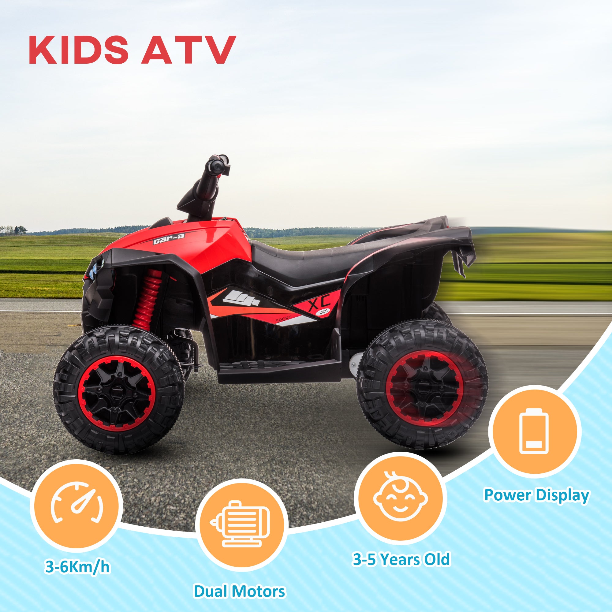 12V Kids ATV Quad Car with Forward & Backward Function, Four Wheeler for Kids with Wear-Resistant Wheels, Music, Electric Ride-on ATV for Toddlers Ages 3+ Years Old, Red