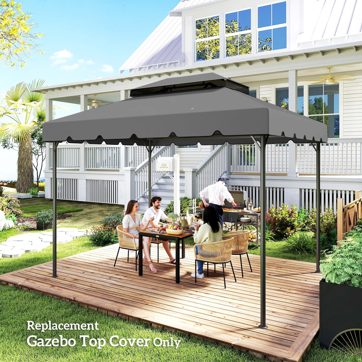 Model 84C-101 or 84C-144 13' x 10' Gazebo Replacement Canopy, Gazebo Top with Double Vented Roof (TOP ONLY), Gray