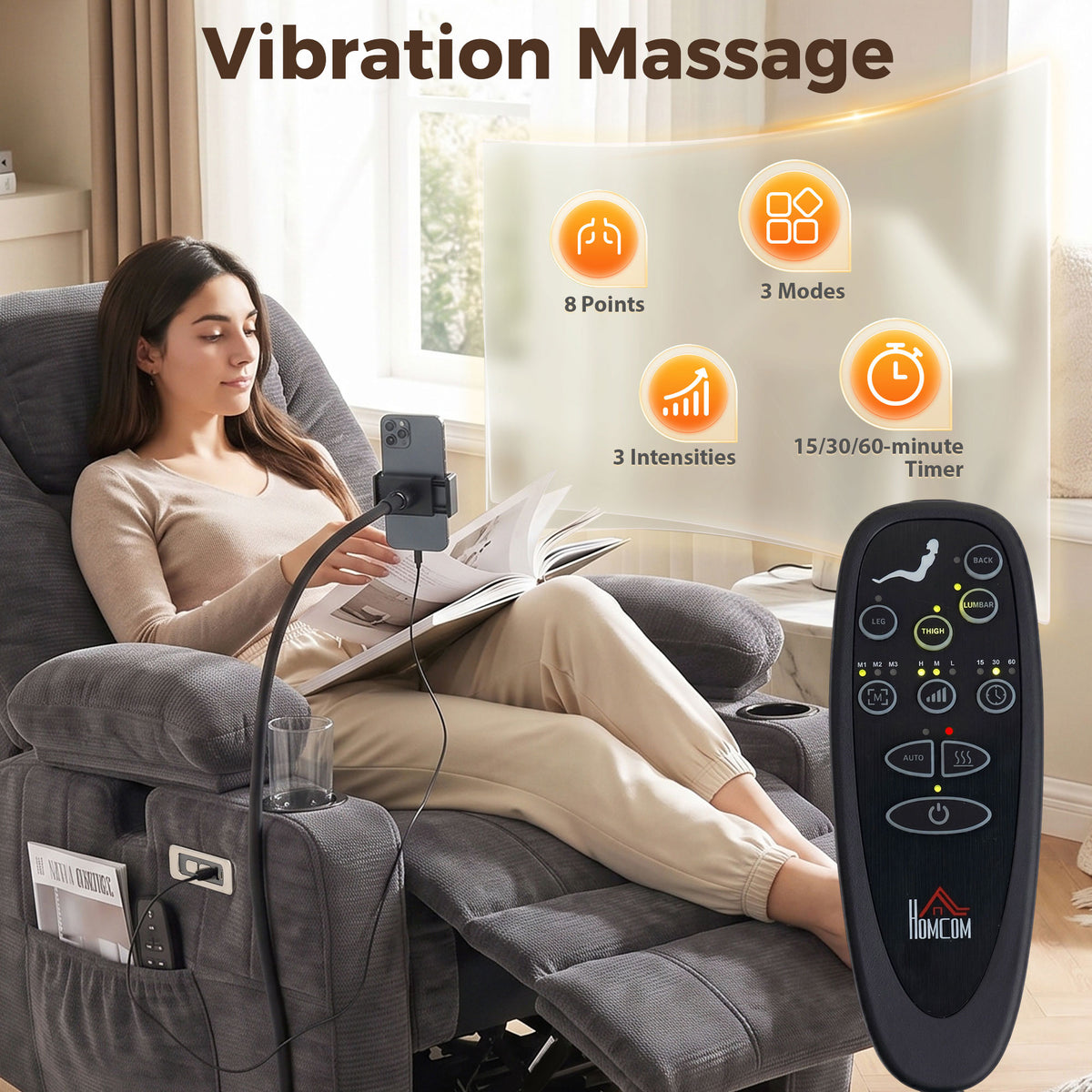 Swivel Rocker Power Recliner Chair with Massage Heat 2D Armrests Adjustable Headrest Phone Holder USB Port, Dark Gray