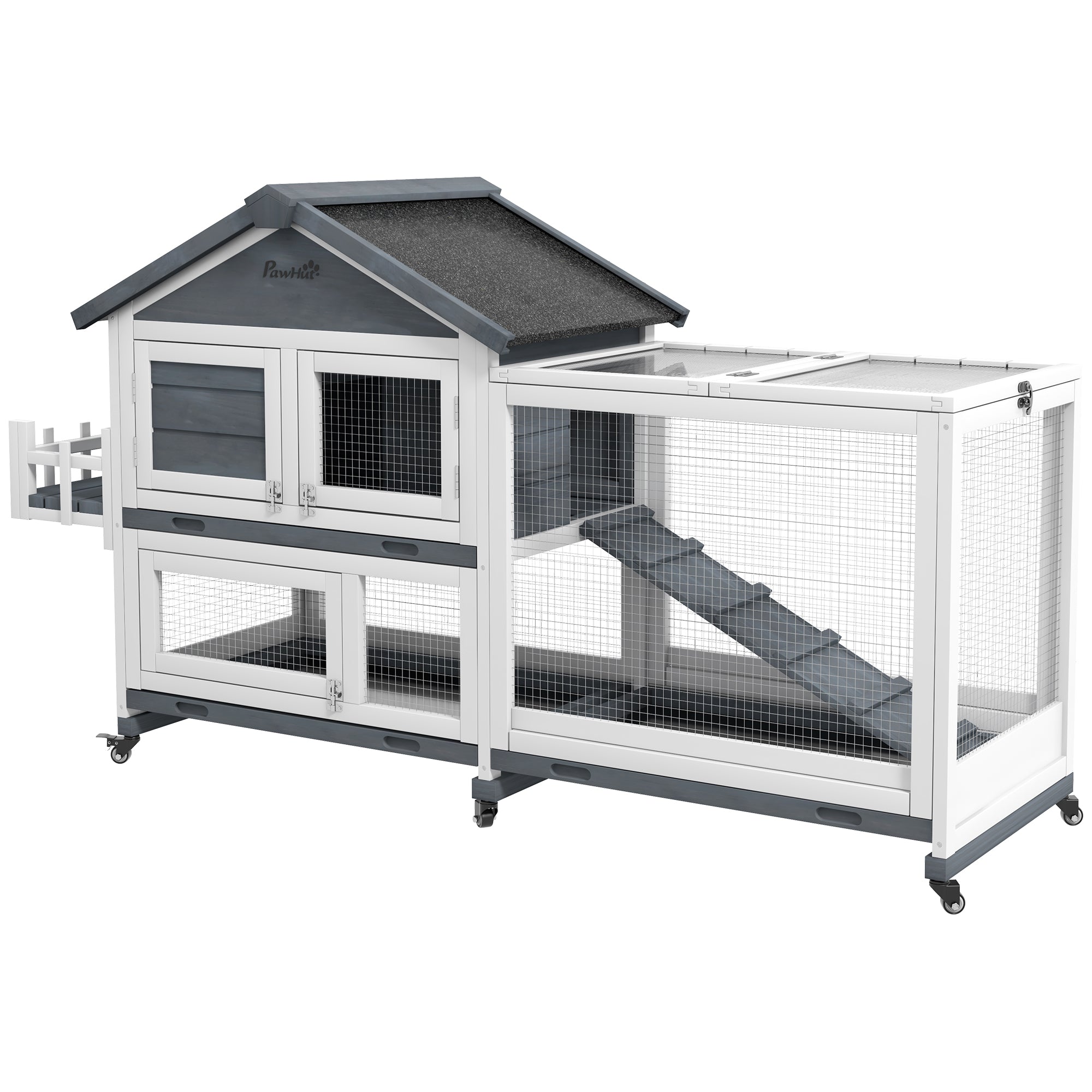 65" Wooden Rabbit Hutch, Pet Playpen with Openable Roof & Storage Box for Rabbits and Small Animals, Gray - Gray