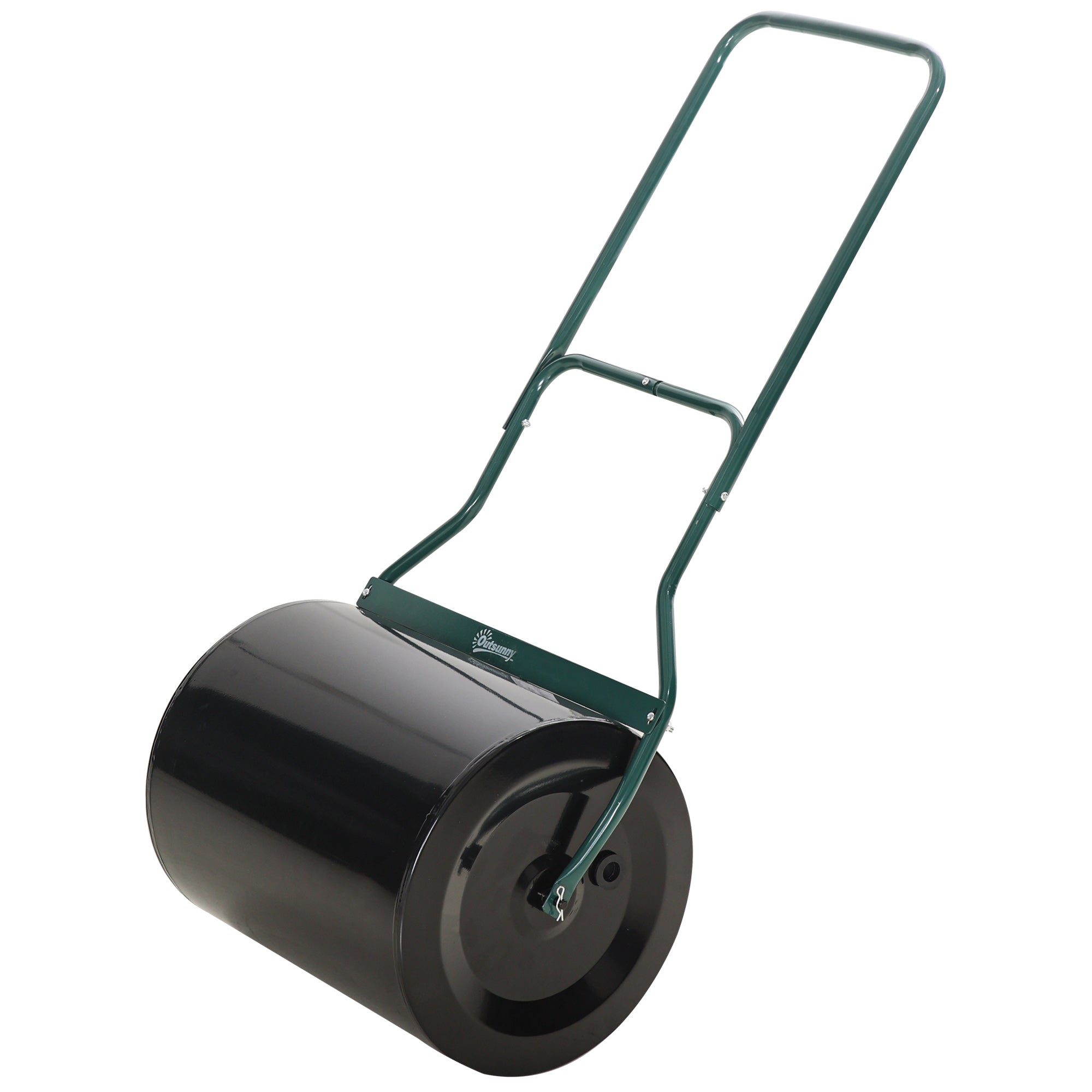 20-Inch Push/Tow Behind Lawn Roller Filled with 16 Gal Water or Sand, Perfect for Flattening Sod in the Garden - Green/Black