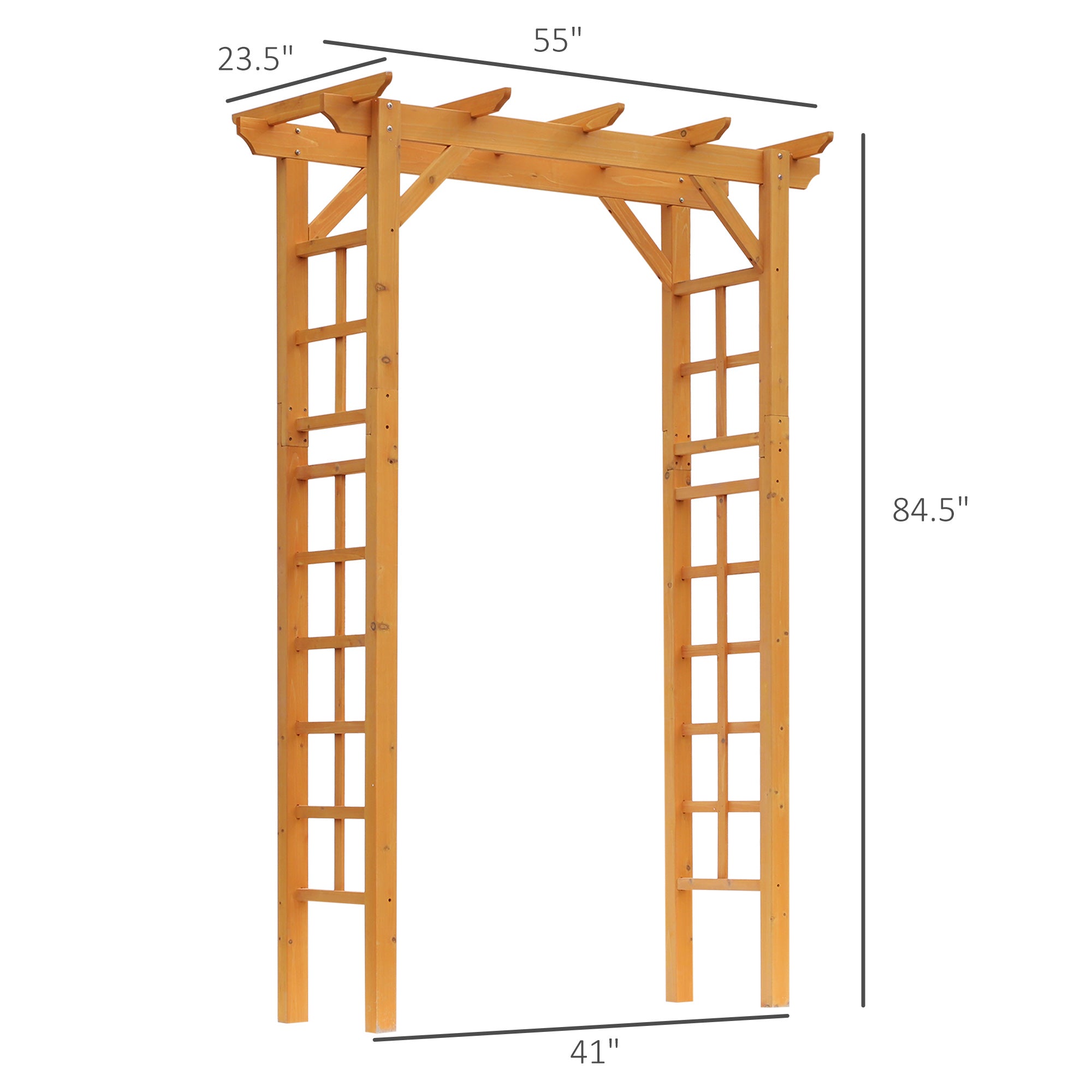 85" Wooden Garden Arbor for Wedding and Ceremony, Outdoor Garden Arch Trellis for Climbing Vines, Fir Wood, Orange - Orange - Image 3