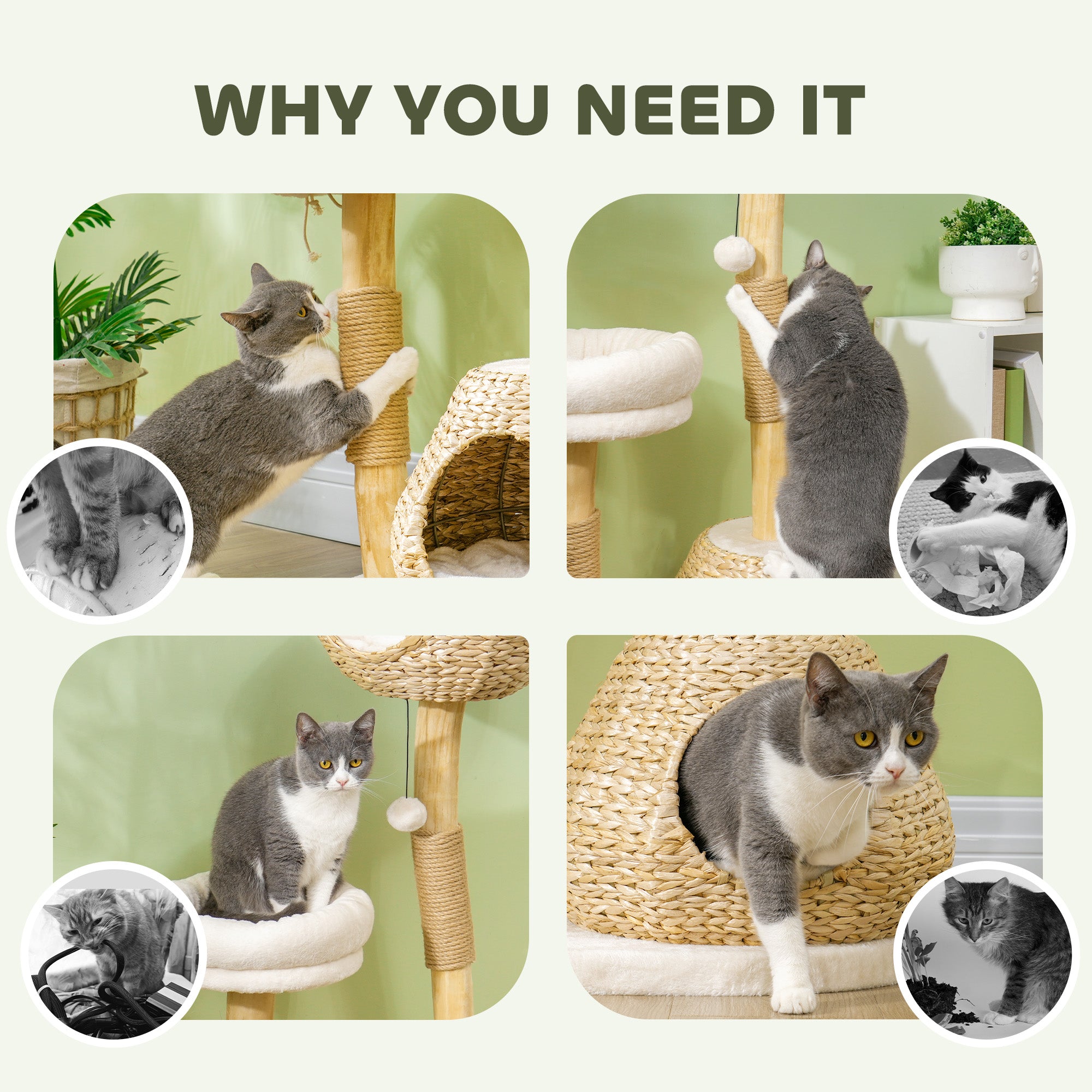 41" Cat Tree for Indoor Cats with Wooden Cat Scratching Posts, Cat Condo, Cat Beds & Toy Balls, Cream White - Cream White - Image 8