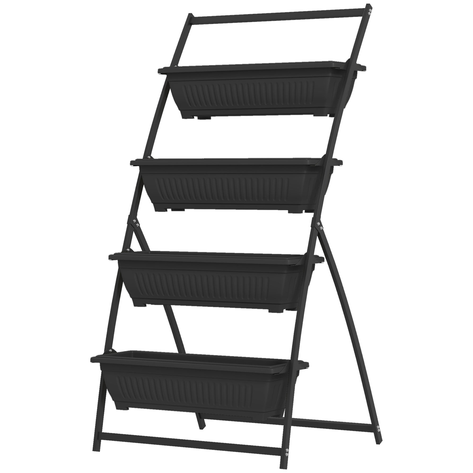 4-Tier Vertical Raised Garden Planter with 4 Boxes, Outdoor Plant Stand Grow Container for Vegetable & Flowers, Black - Black
