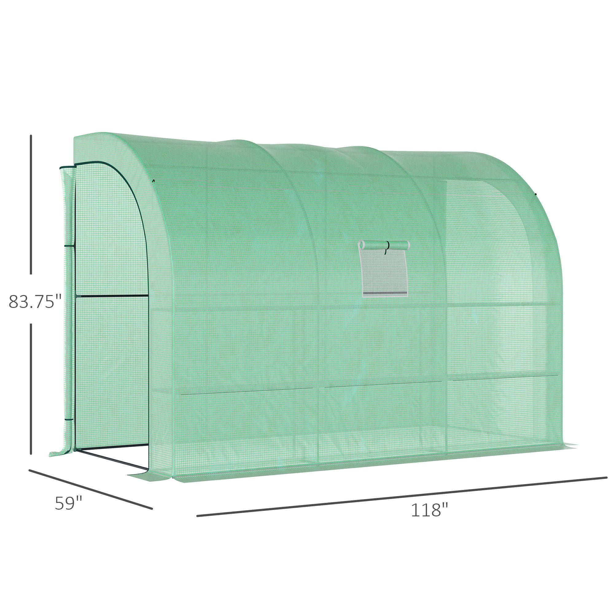 10' x 5' x 7' Lean to Greenhouse, Walk-In Green House, Plant Nursery with 2 Roll-up Doors and Windows, PE Cover and 3 Wire Shelves, Green - Green - Image 3