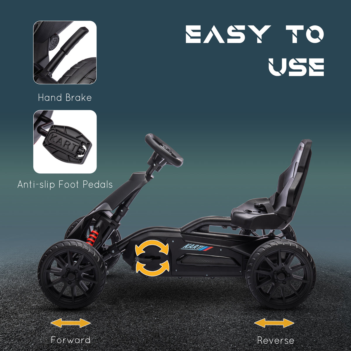 Kids Pedal Go Kart W/ Adjustable Seat, Swing Axle, Black