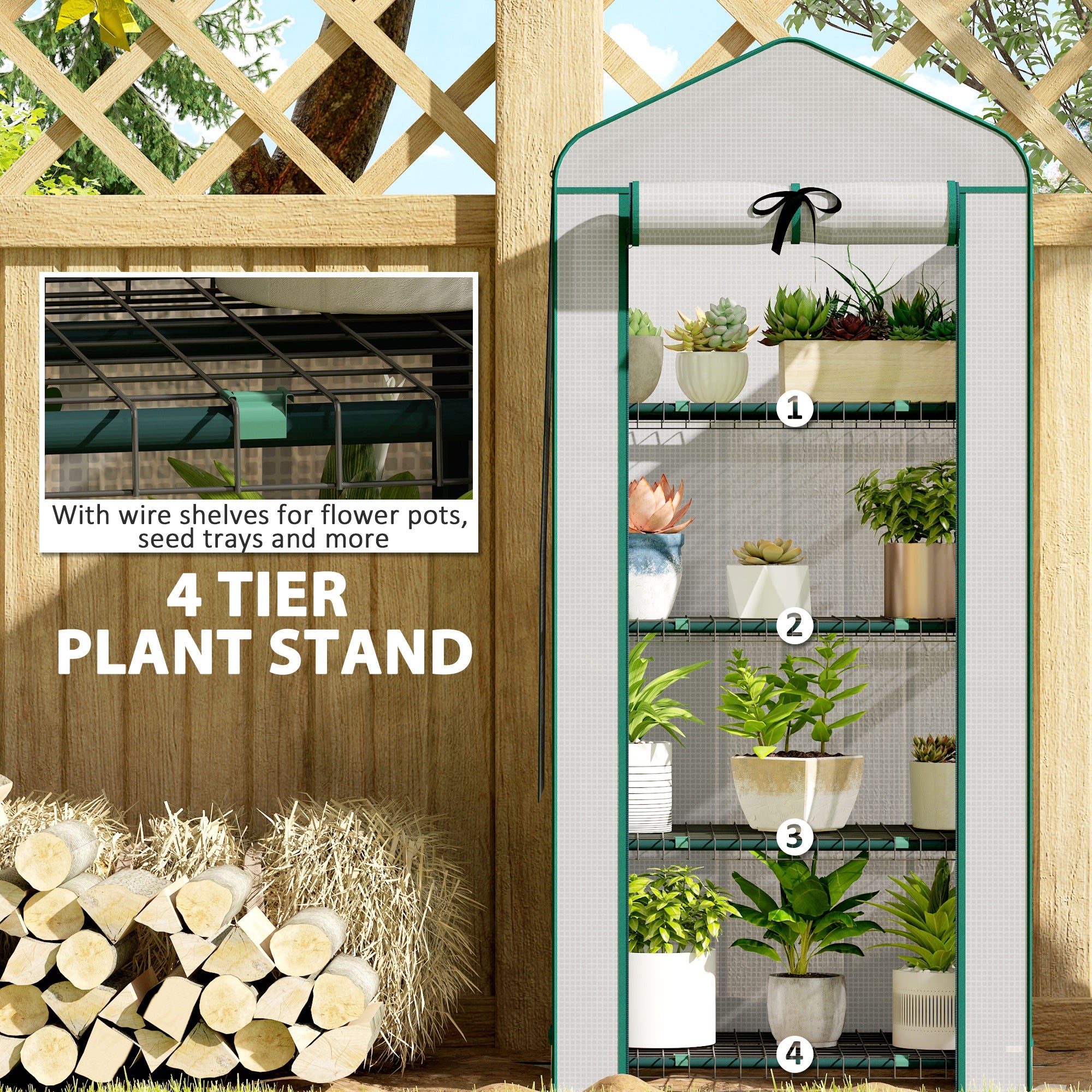 Mini Greenhouse with Screen Roof, 4 Tier Portable Small Greenhouse with High Strength PE Cover, White - White - Image 6