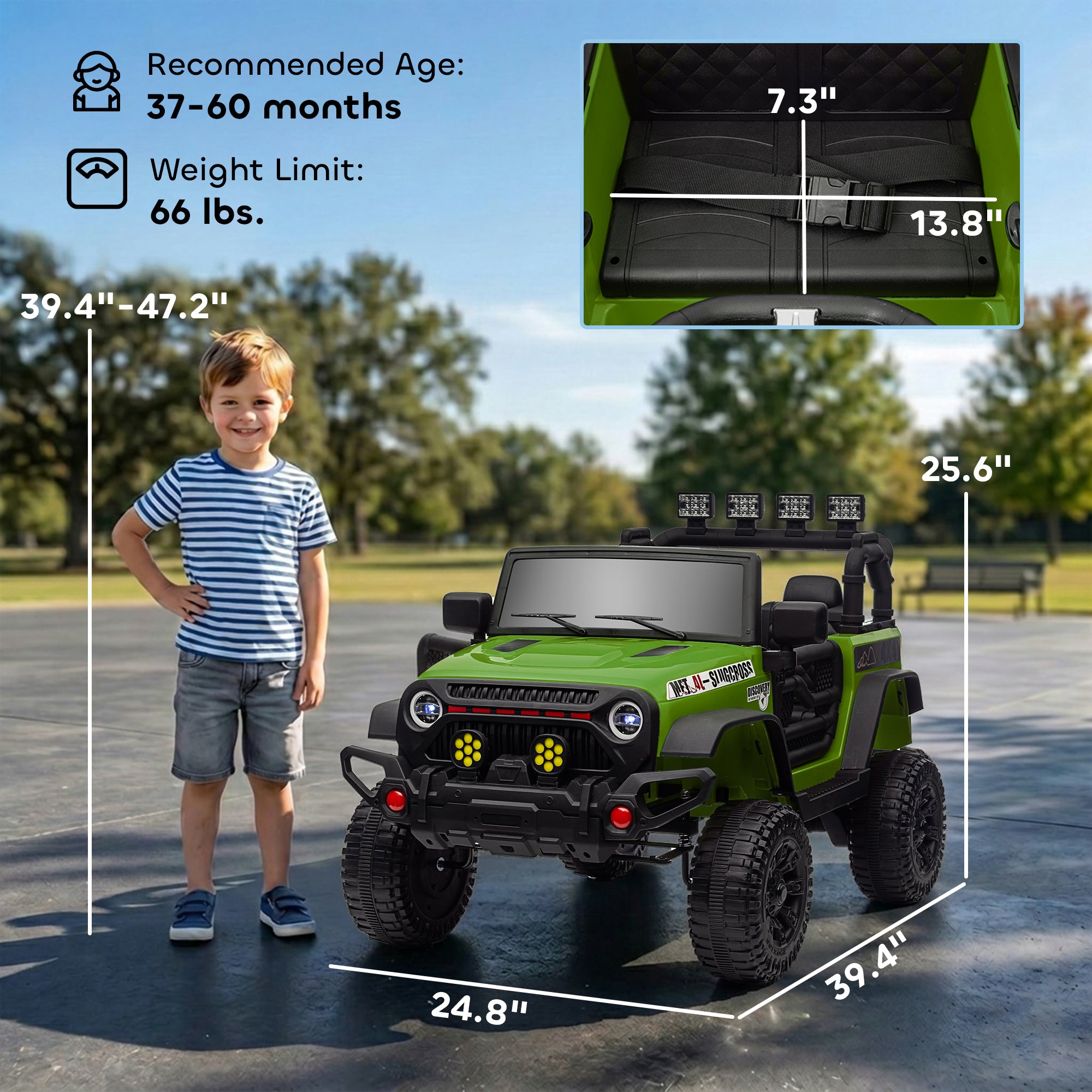 12V Battery Powered Ride on Car, Ride on Truck w/ Remote, 4 Suspension Wheels, Music Horn Lights, Green