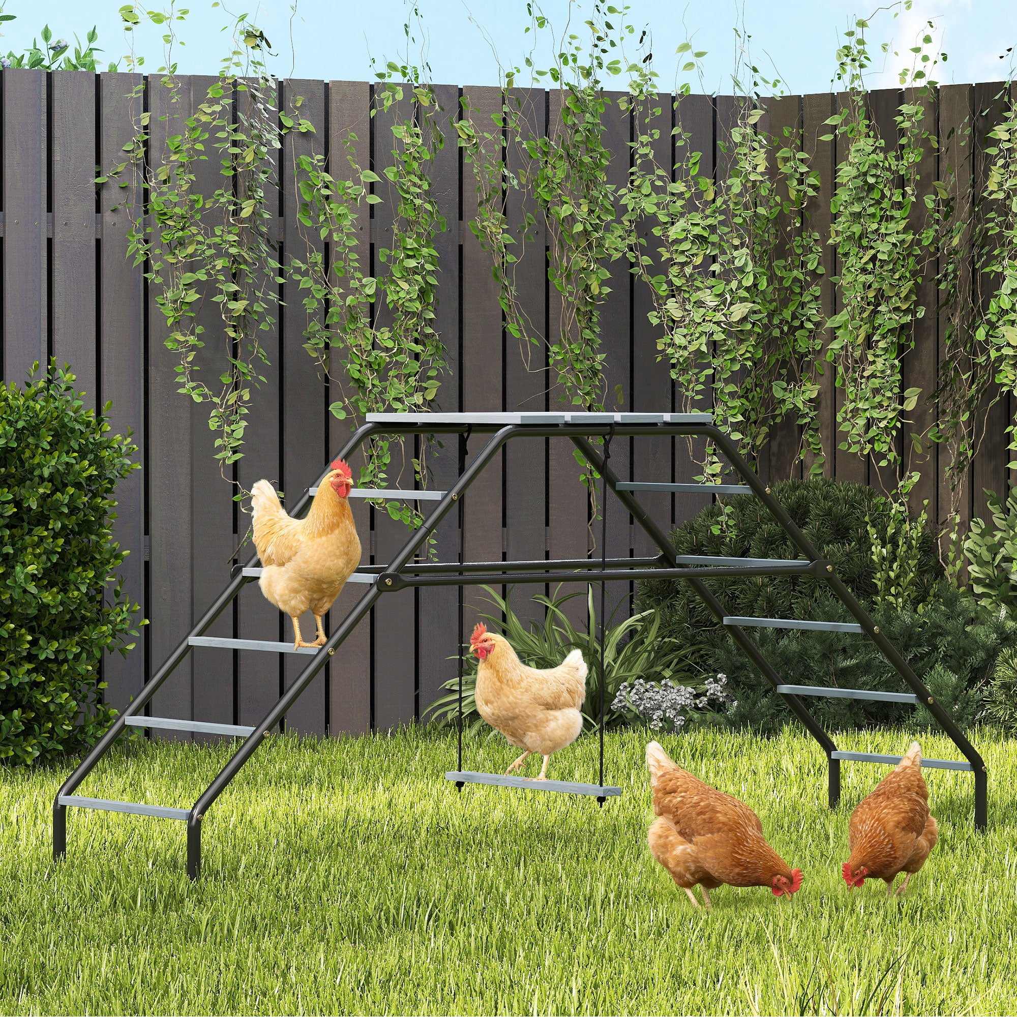 Chicken Coop Perches with Adjustable Swing, 10 Roosting Bars, for Backyard, Farm - Gray - Image 2