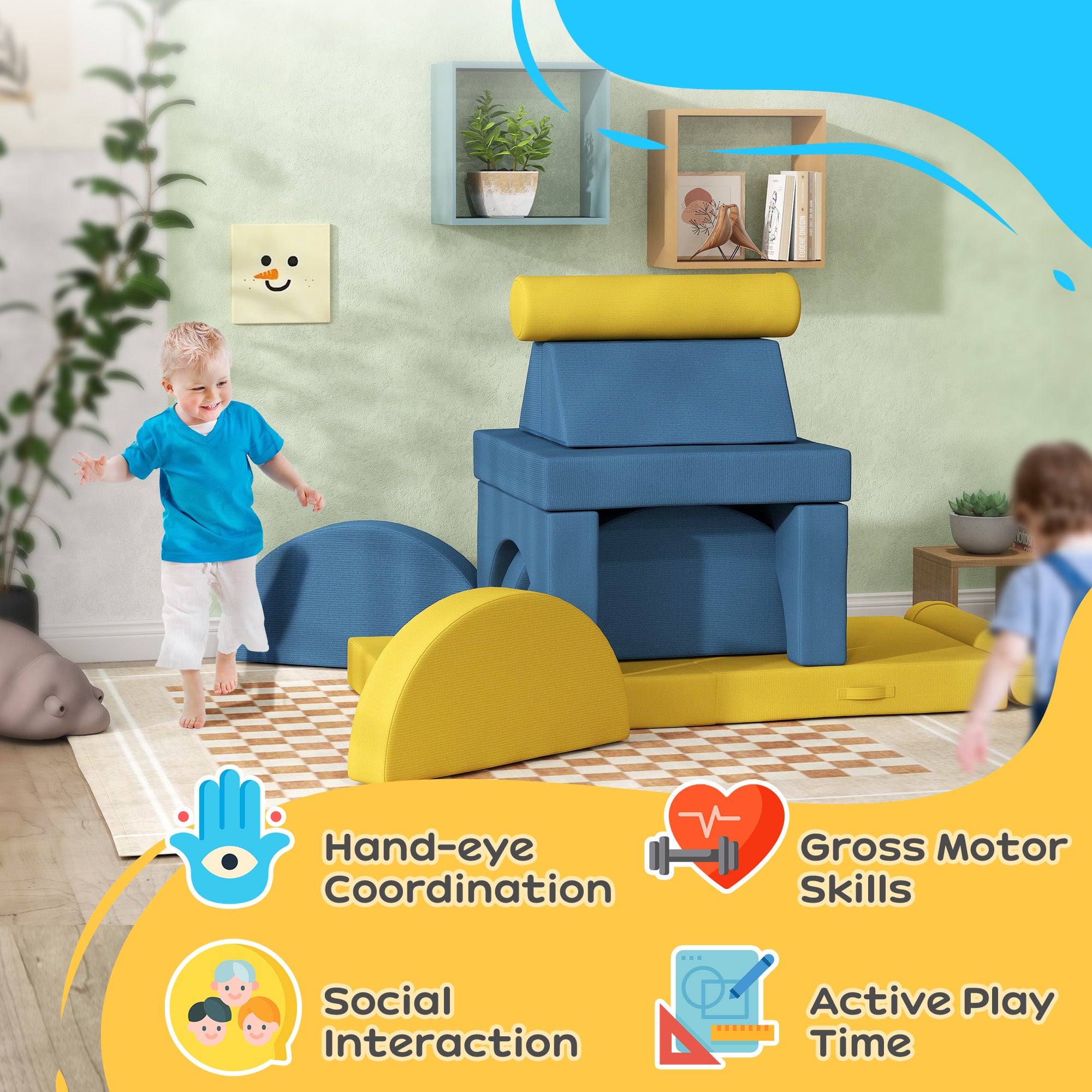 14 Pieces Foam Climbing Blocks for Toddlers, Indoor Climb and Crawl Activity Play Set, Yellow