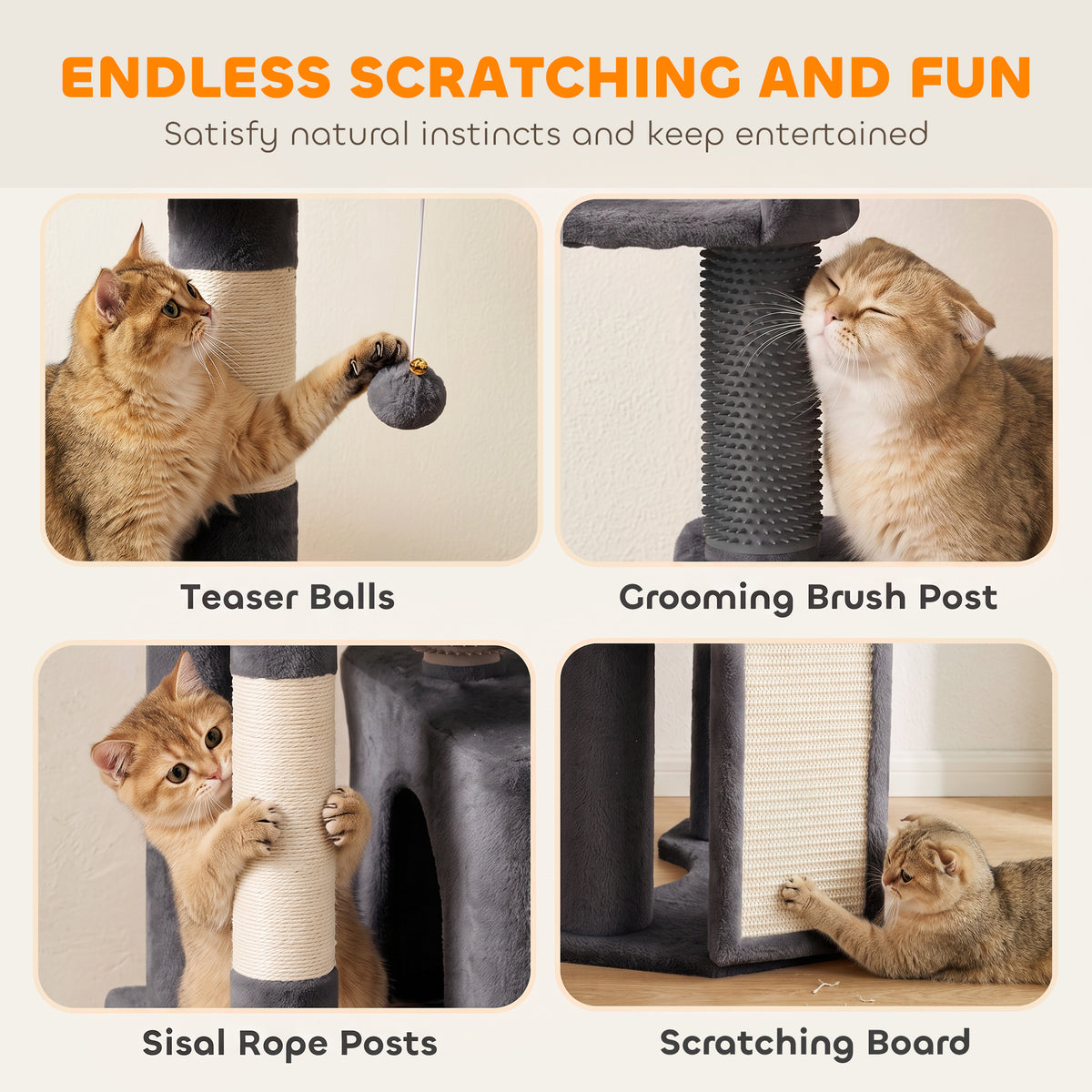 79" Extra Large Cat Tree Tower with Dual Baseboard for Large Adult Big Cats, Dark Gray