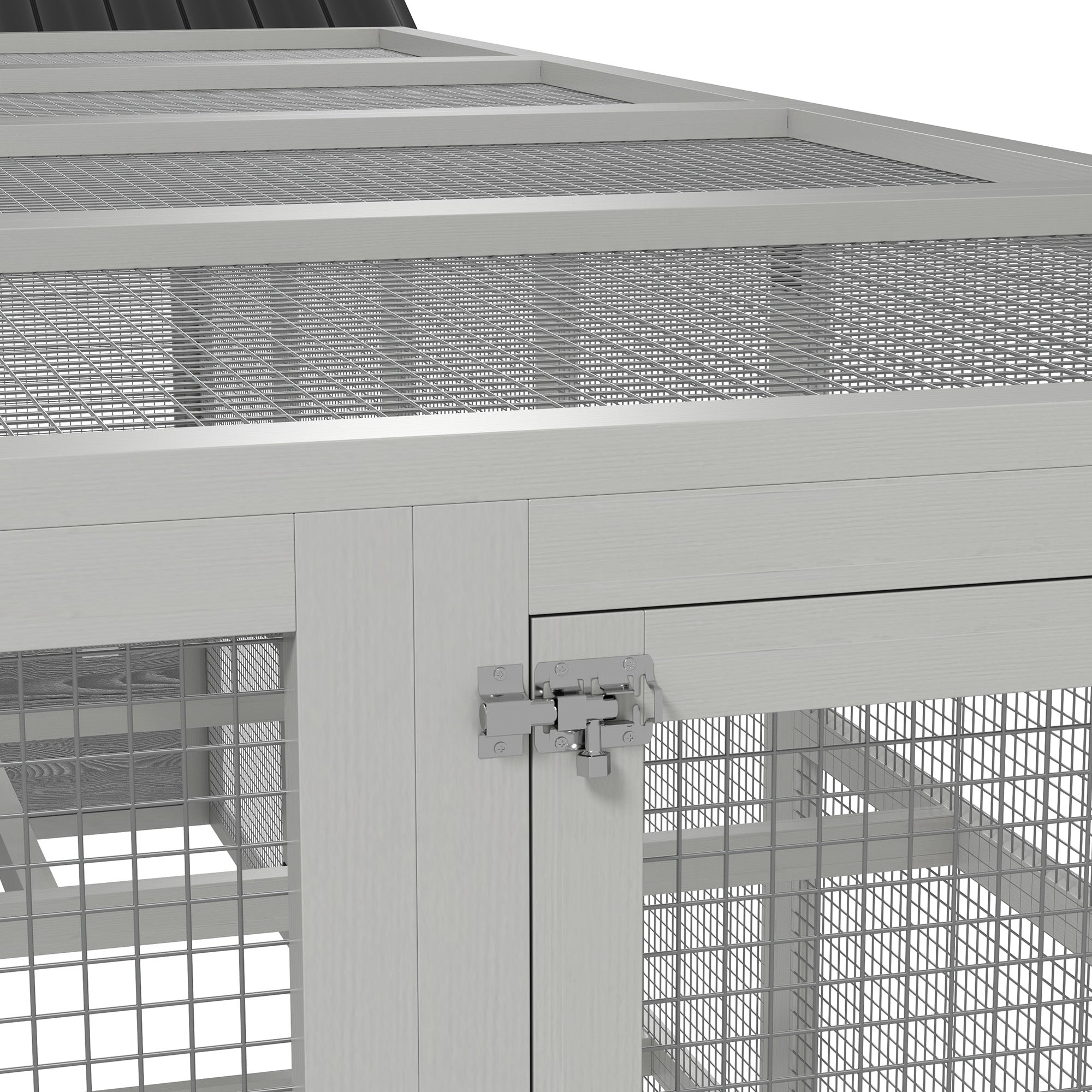 Wooden Chicken Coop Run for 6 - 10 Chickens, Hen House Add-On with Storage, Perches, 141.75" x 48" x 61", Gray - Gray - Image 7