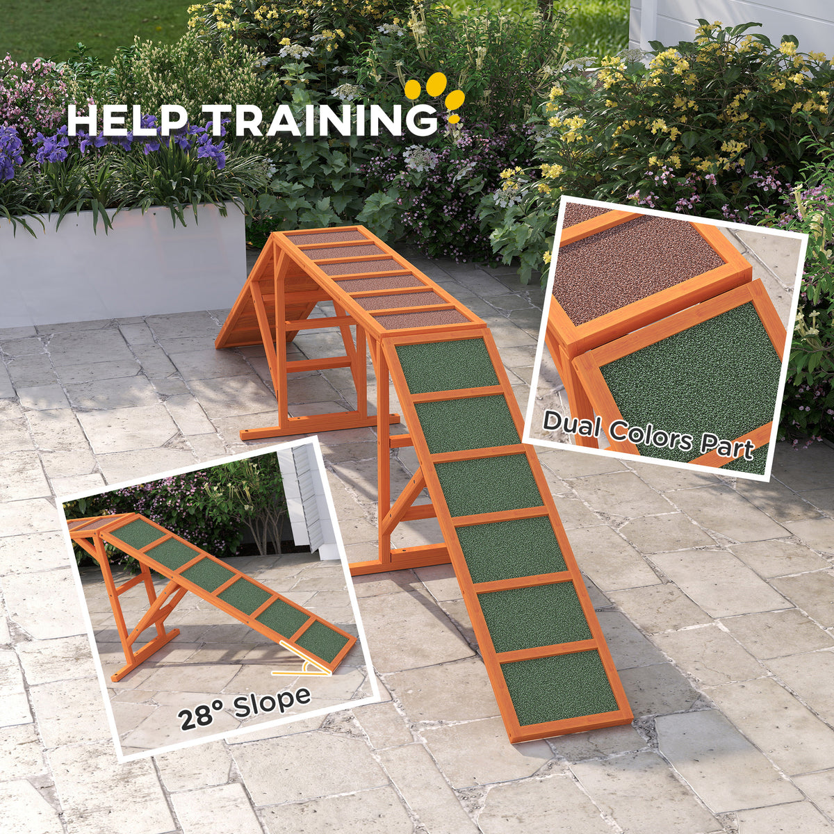 Dog Agility Ramp, Dog Walk Balance Trainer Equipment w/ Safety Bar, Non-slip Surface, Pet Training Ramp, Orange