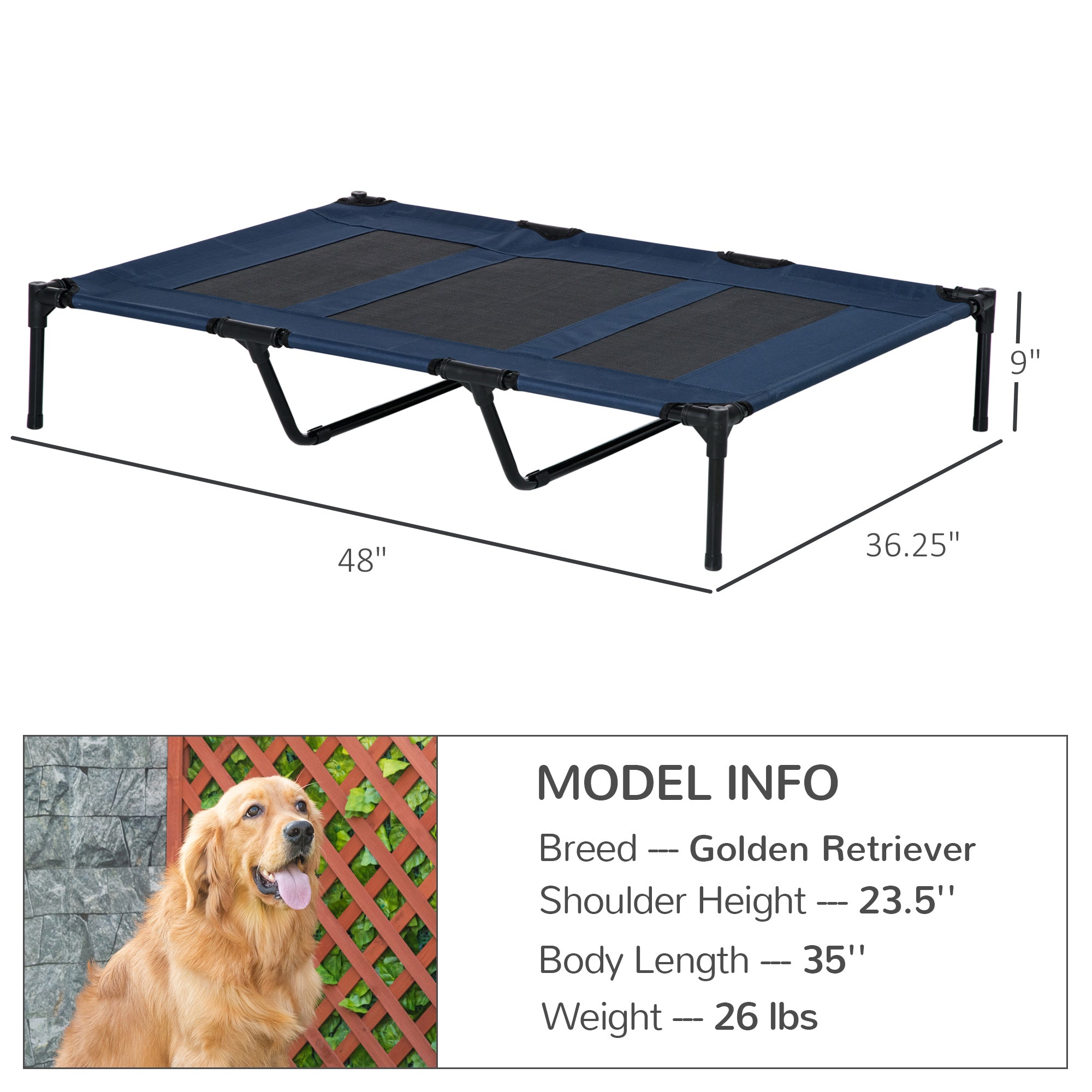 48" x 36" Elevated Breathable Dog Bed w/ Carry Bag Dark Blue - Dark Blue - Image 3