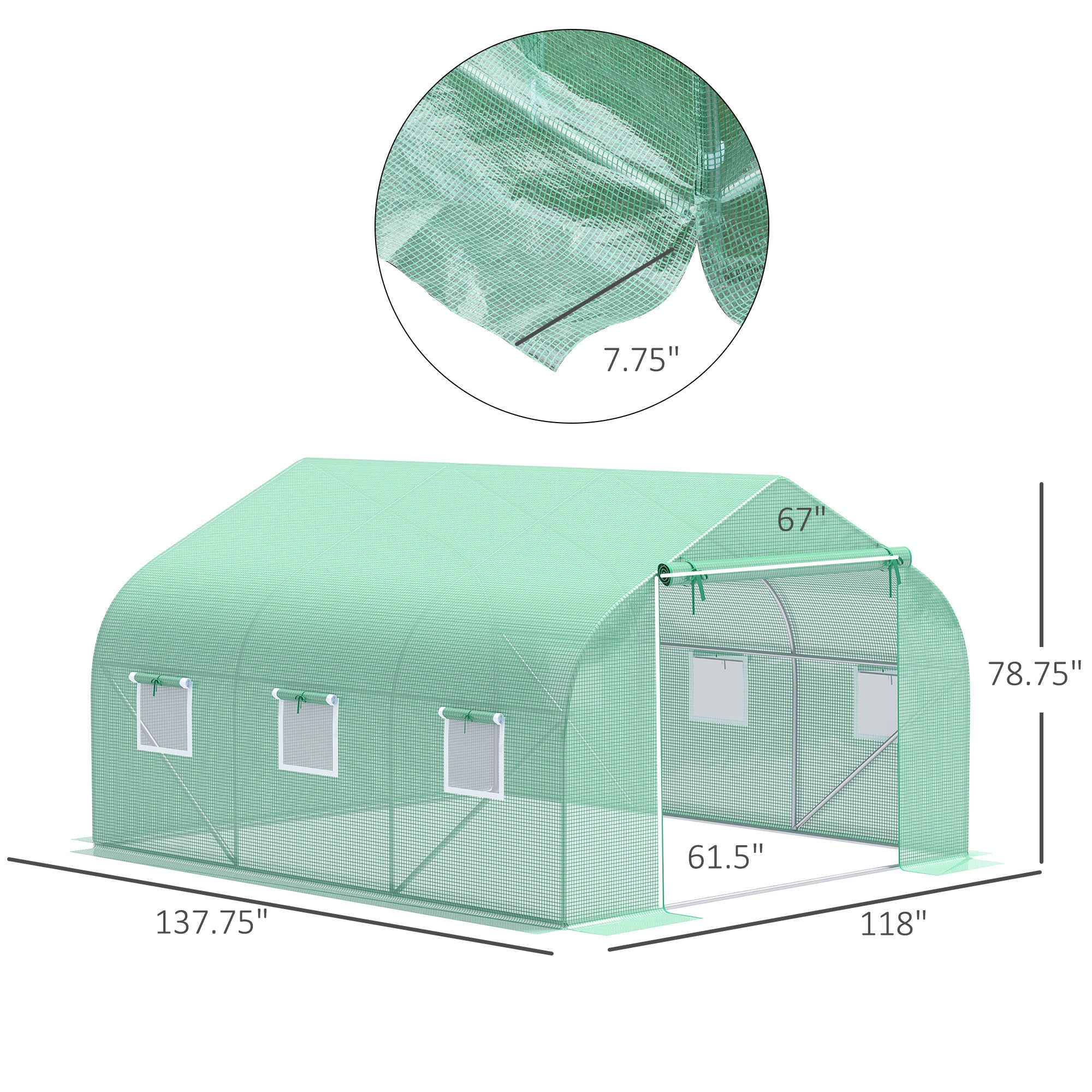 11.5' x 10' x 6.5' Outdoor Portable Walk-In Tunnel Greenhouse with Windows-Deep Green - Green - Image 3